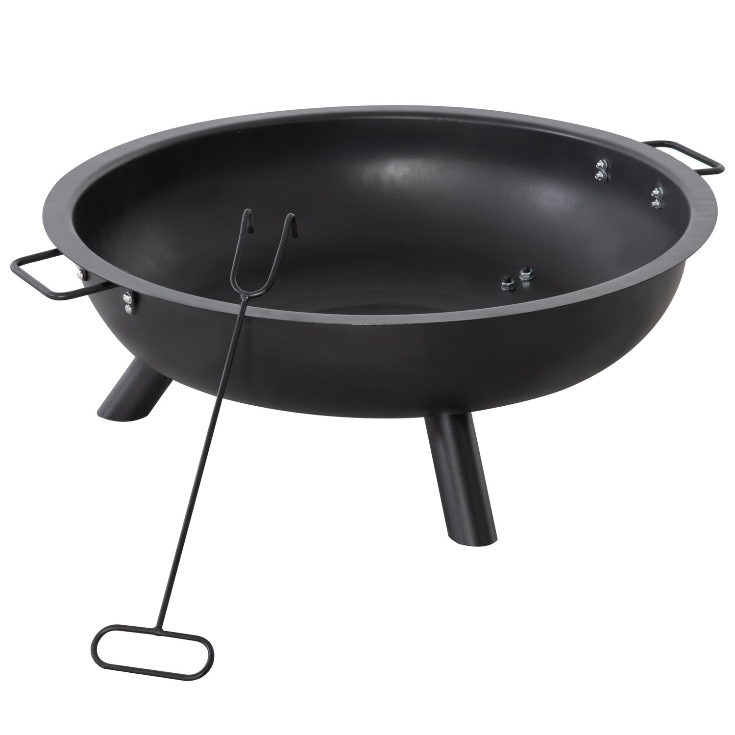 Steel Fire Pit Bowl med Poker – Rund, Svart, 79cm