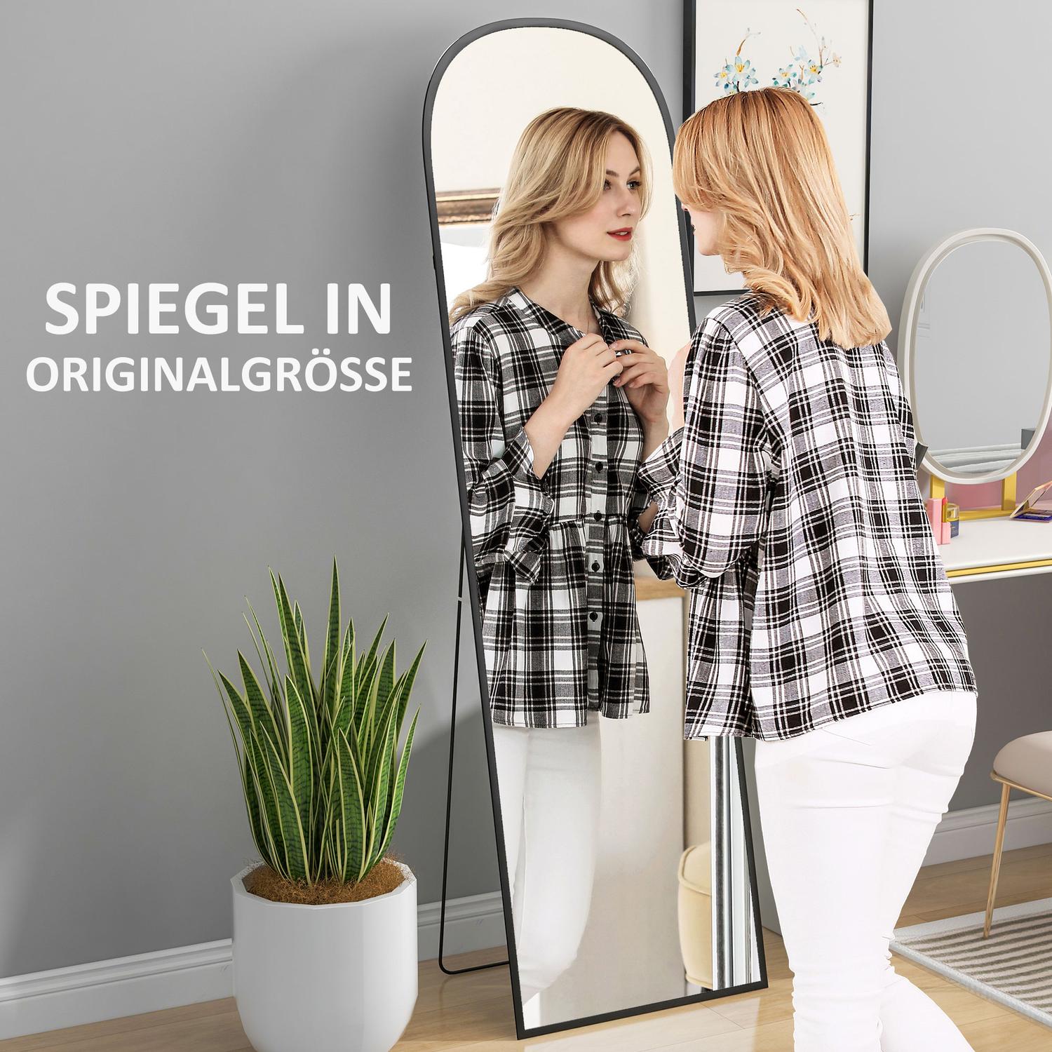 Stående spegel, fullängdsspegel, modern design, 50 cm x 1,5 cm x 161,5 cm, svart