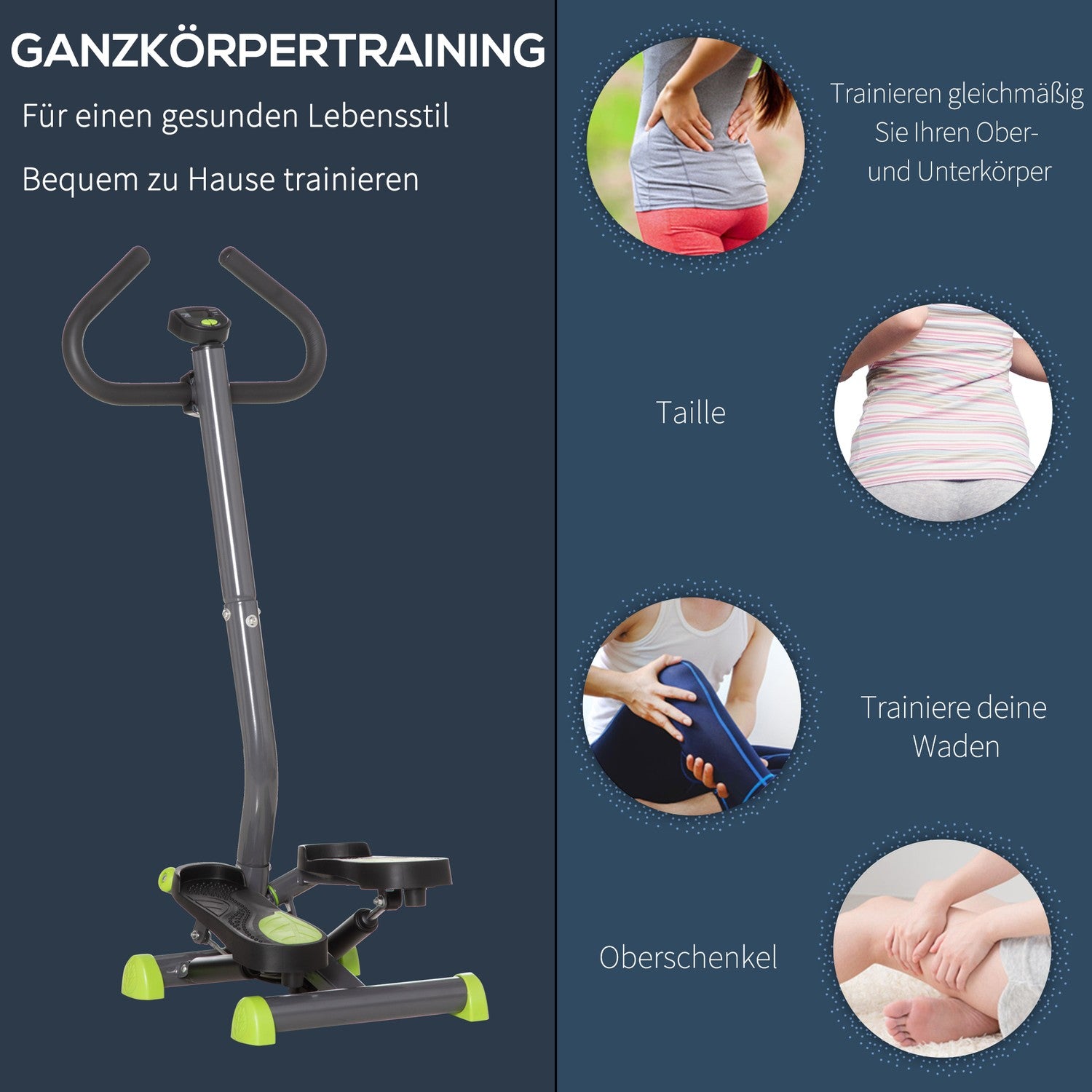 Stepperträningsmaskin med LCD, handtag, 100 kg kapacitet