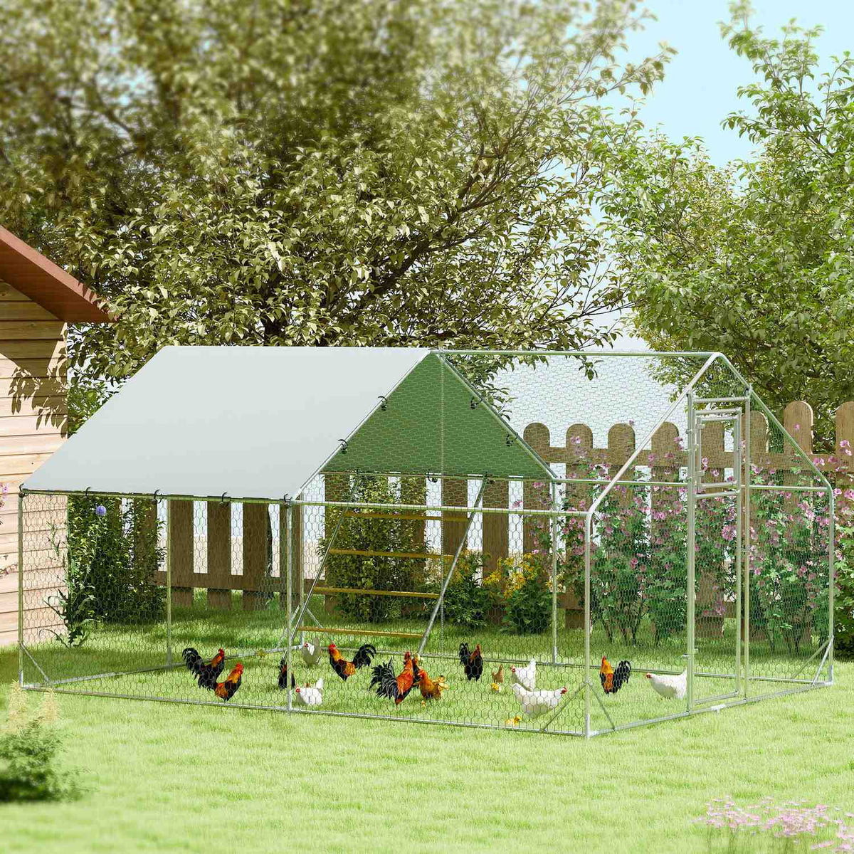 Poulailler en acier – protection UV, 300x400x195 cm, 12-18 poules