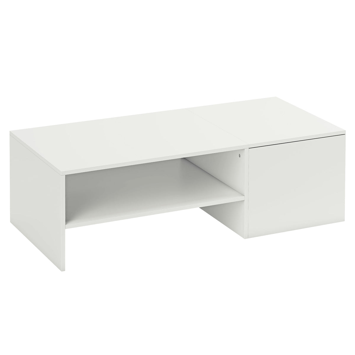 Ställbart soffbord med förvaring, vit spånskiva