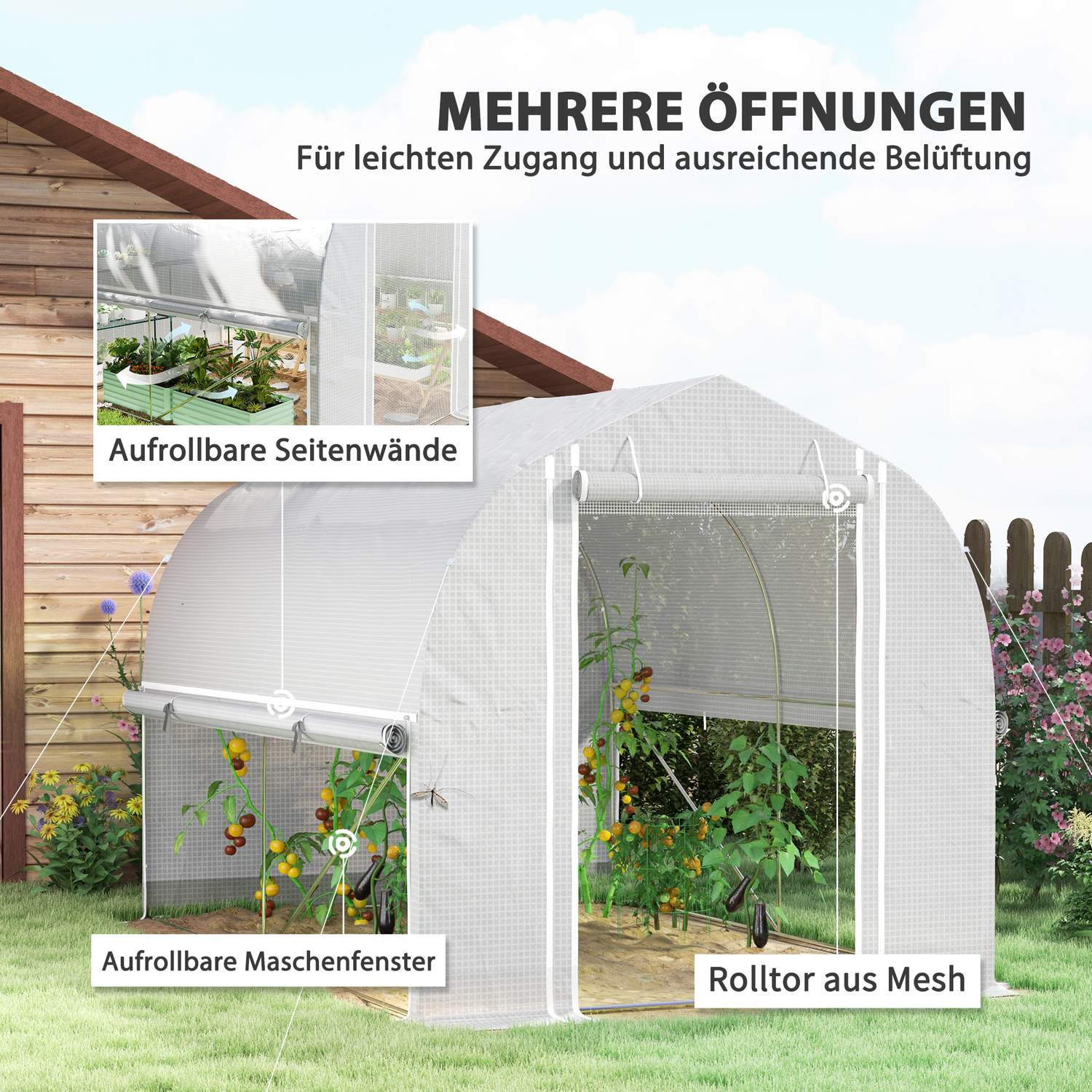 Stort filmväxthus, 3x2x2m, UV-beständigt, upprullbara sidor