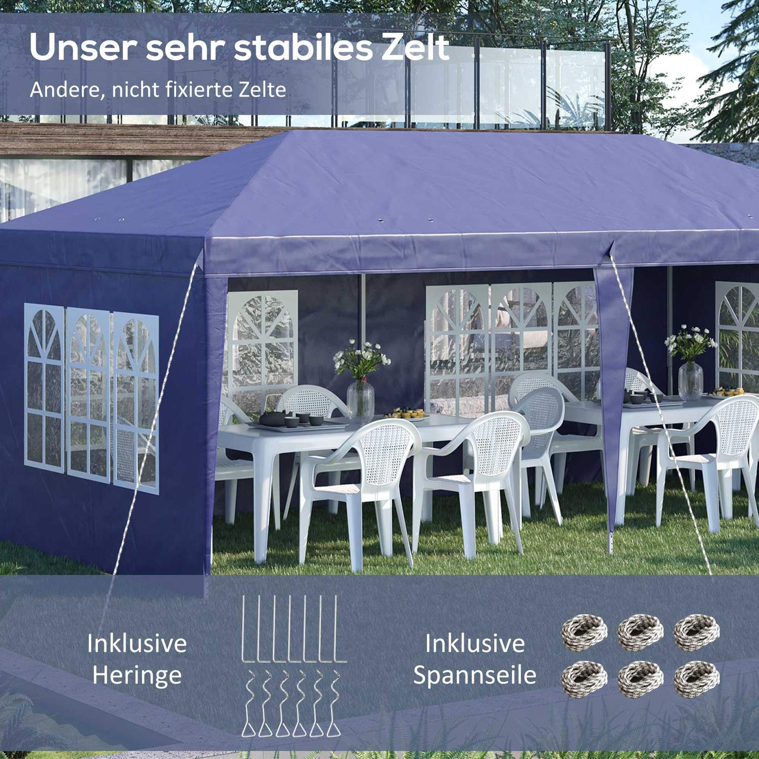 Stort pop-up partytält med UV-skydd, blått, 2,95 x 5,85 m