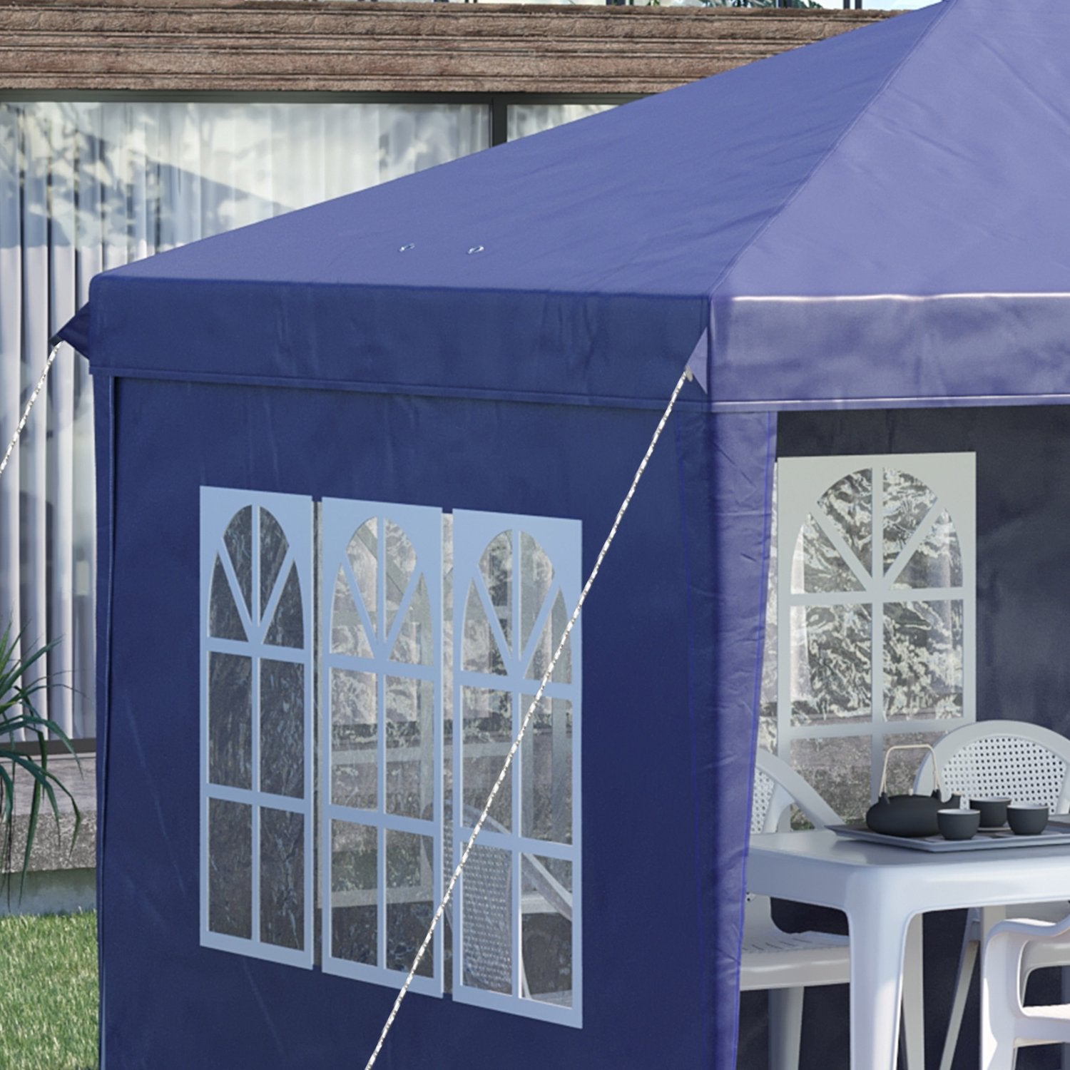 Stort pop-up partytält med UV-skydd, blått, 2,95 x 5,85 m