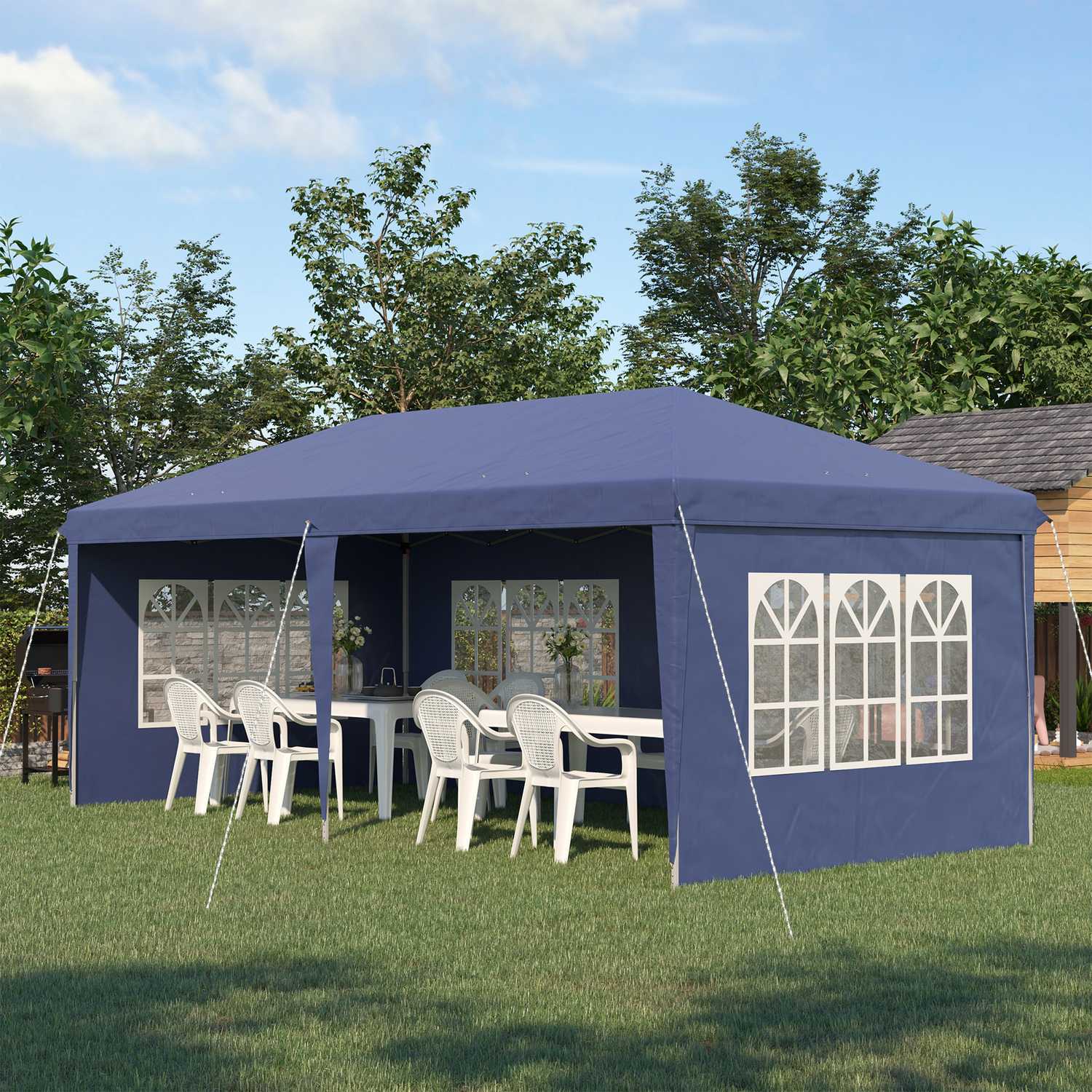 Stort pop-up partytält med UV-skydd, blått, 2,95 x 5,85 m