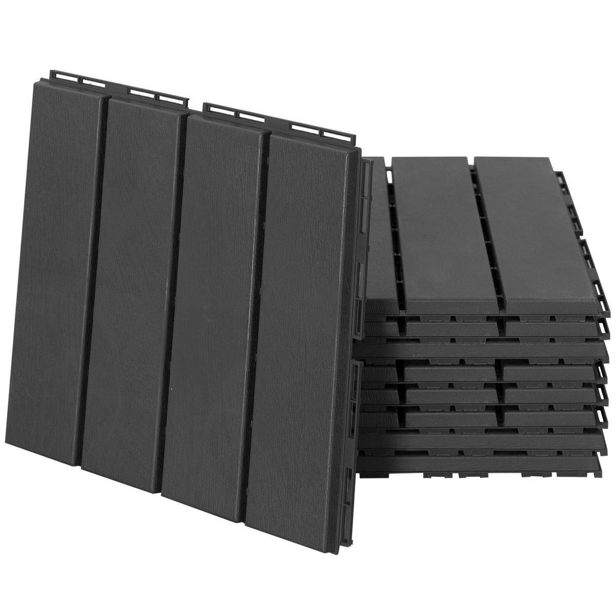 Dalles clipsables en plastique noir pour balcon & terrasse, lot de 9, 30x30 cm