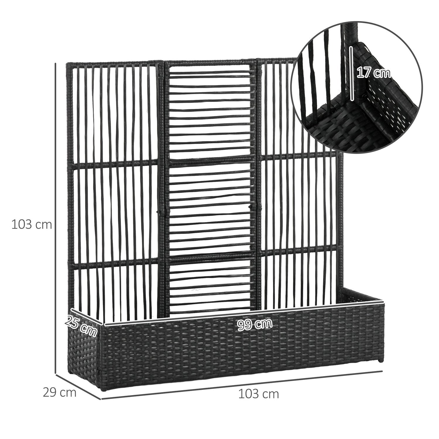 Svart Polyrattan Upphöjd trädgårdssäng med spaljé 103x103x29 cm