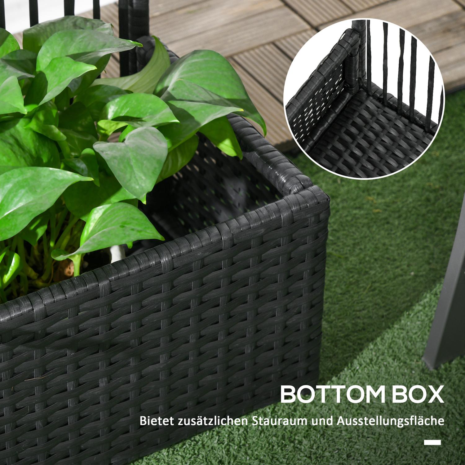 Svart Polyrattan Upphöjd trädgårdssäng med spaljé 103x103x29 cm