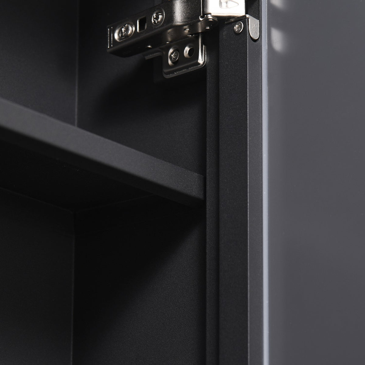 Pensile nero con specchio e 3 ripiani per bagno
