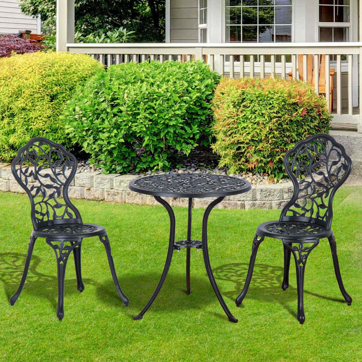 Schwarzes Bistro-Set – Balkontisch und Stühle für 2 Personen