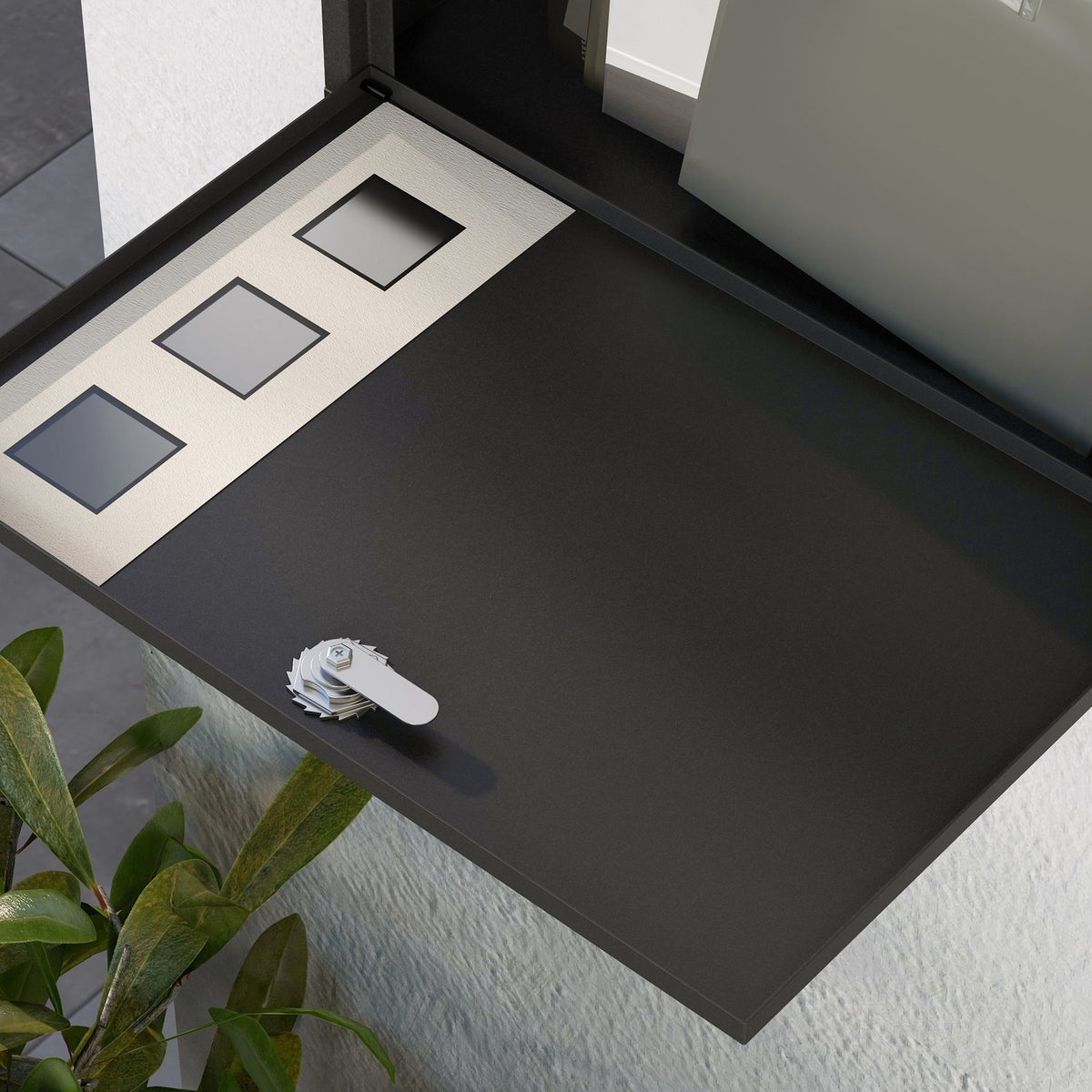 Boîte aux lettres en métal noir avec fenêtre & serrure, 36,5x11,5x29cm