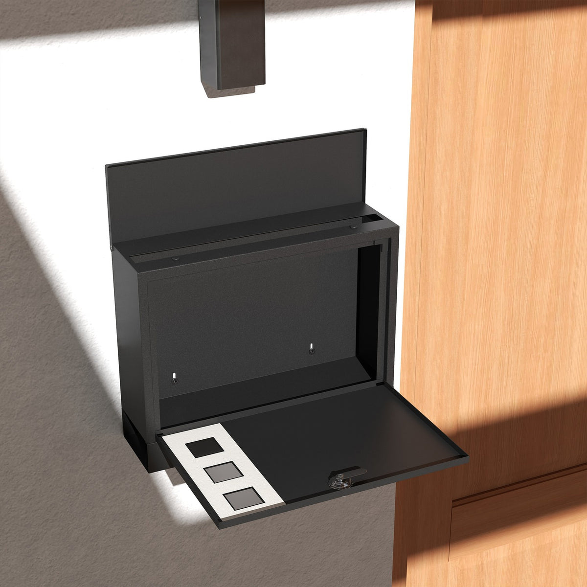 Boîte aux lettres en métal noir avec fenêtre & serrure, 36,5x11,5x29cm