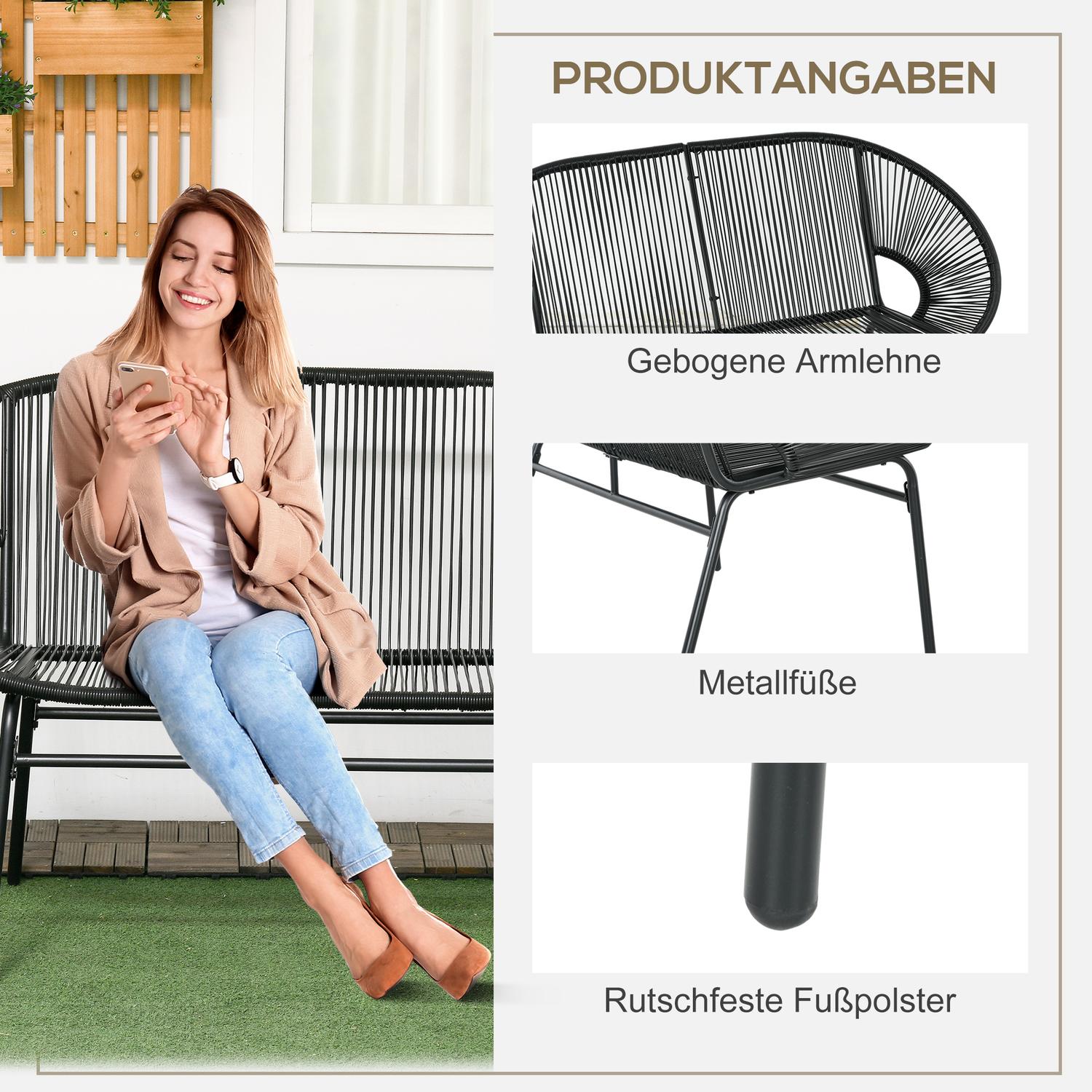 Svart polyrotting 2-sits trädgårdsbänk, 260 kg kapacitet