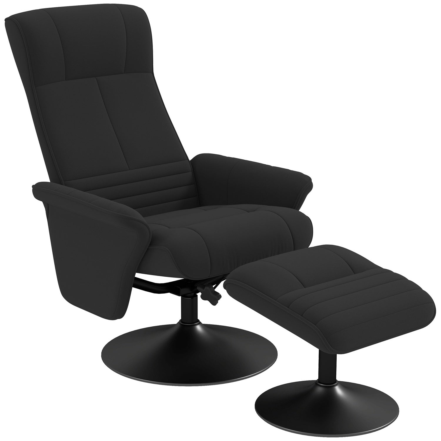 Svart vilstol i mikrofiber med pall, 150 kg Kapacitet
