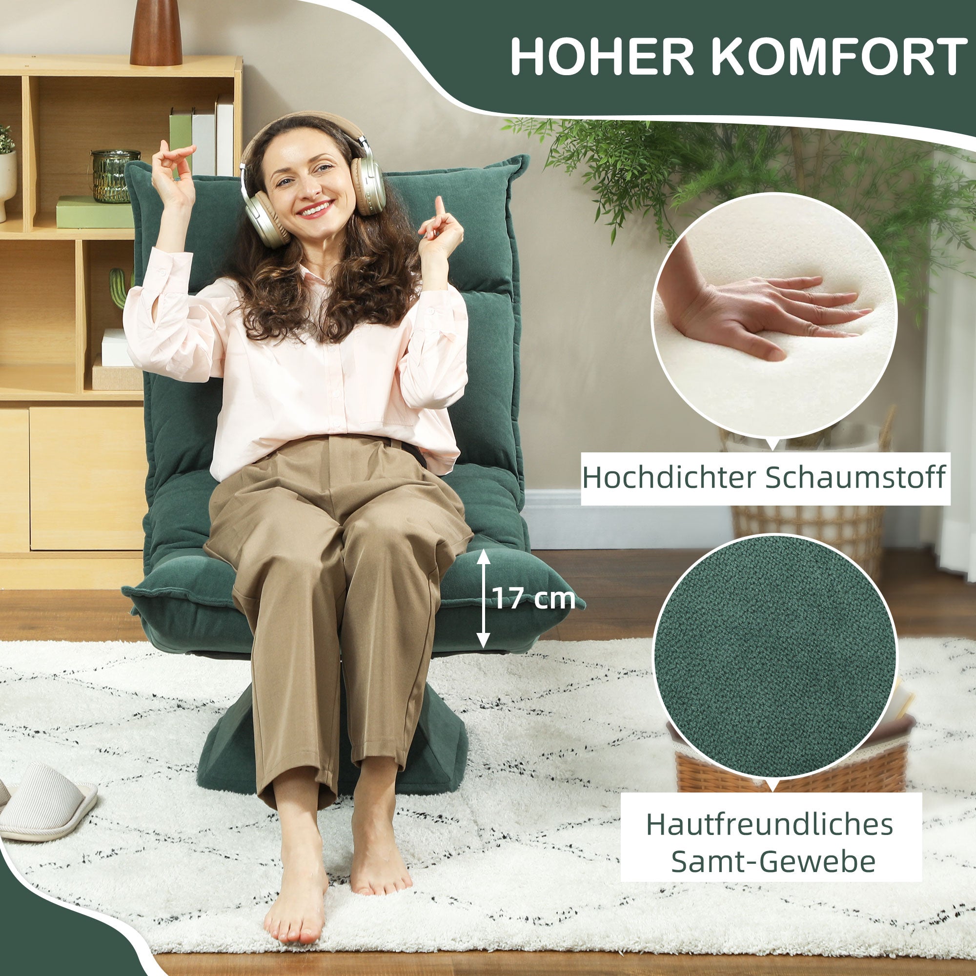 Swivel Floor Stol med justerbart ryggstöd – Green Velvet