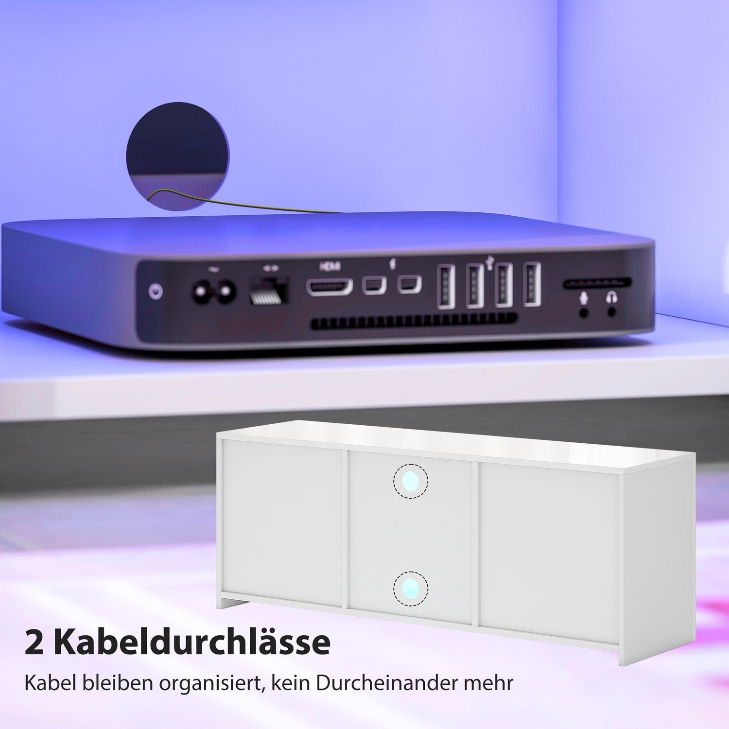 TV-bänk med RGB LED-lampor, blank vit finish