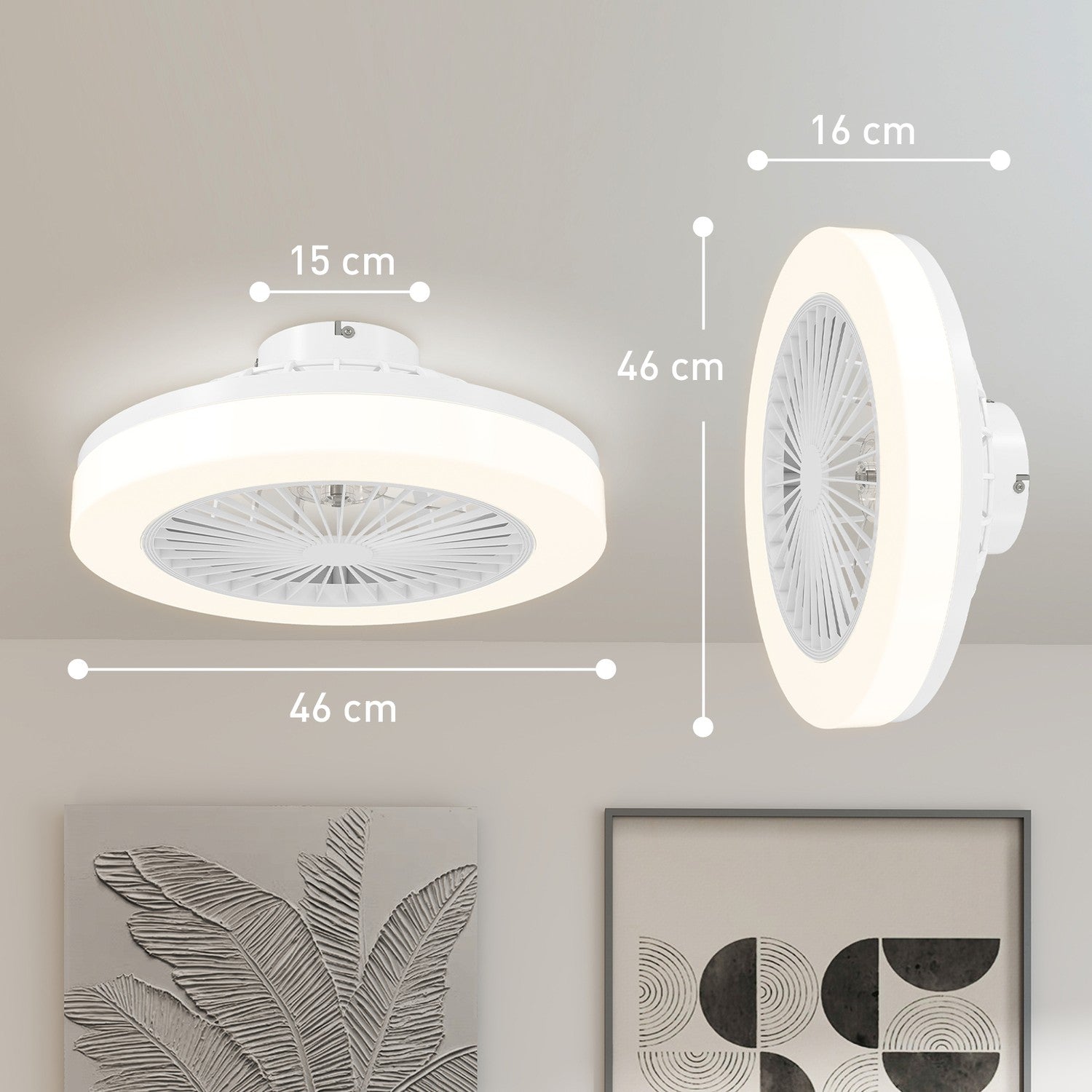 Takfläkt med LED-ljus, fjärrkontroll, dimbar, 6 hastigheter