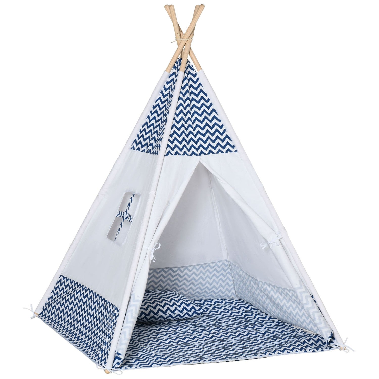 Teepee-tält för barn, vitt, med kudde & matta, inomhus/utomhus