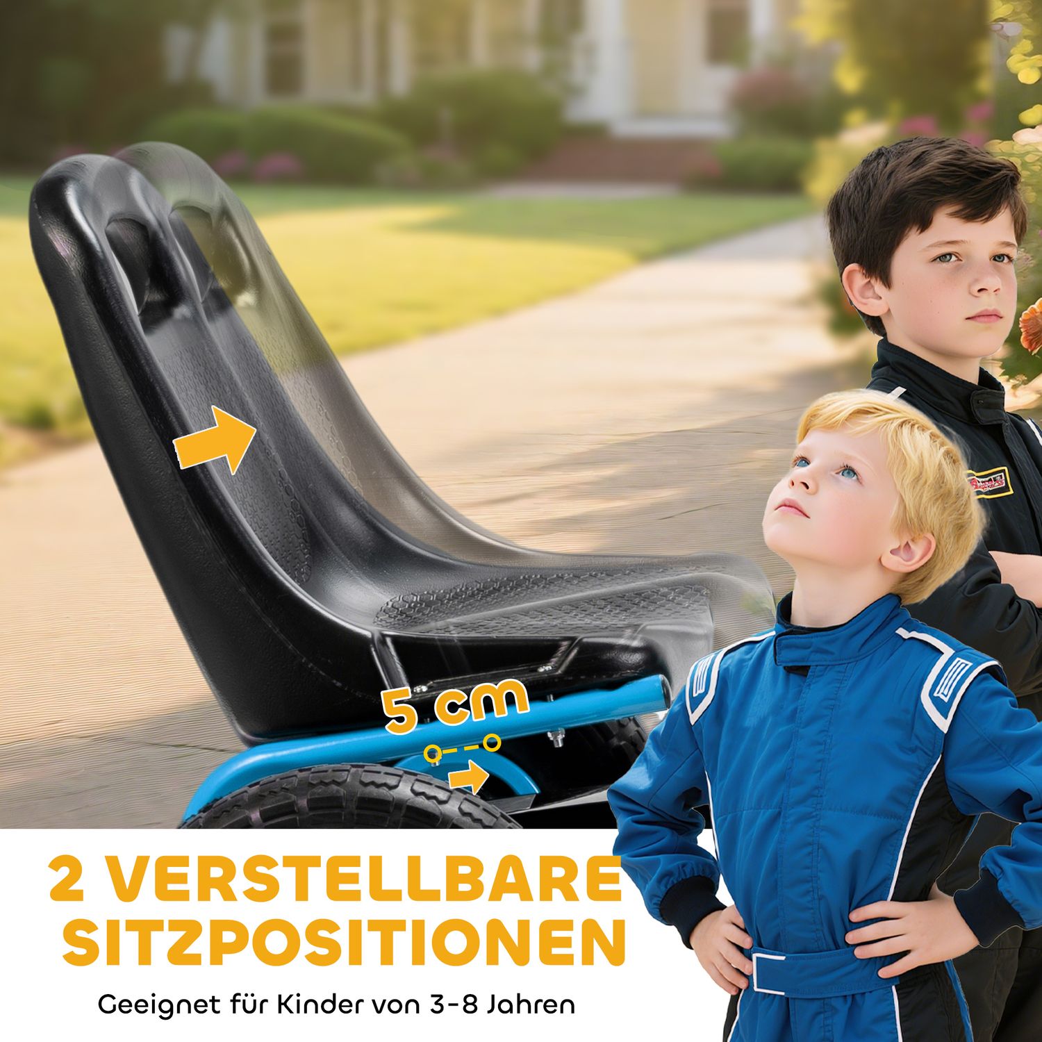 Trampbil för barn, justerbar sits, EVA-hjul, åldrar 3-8