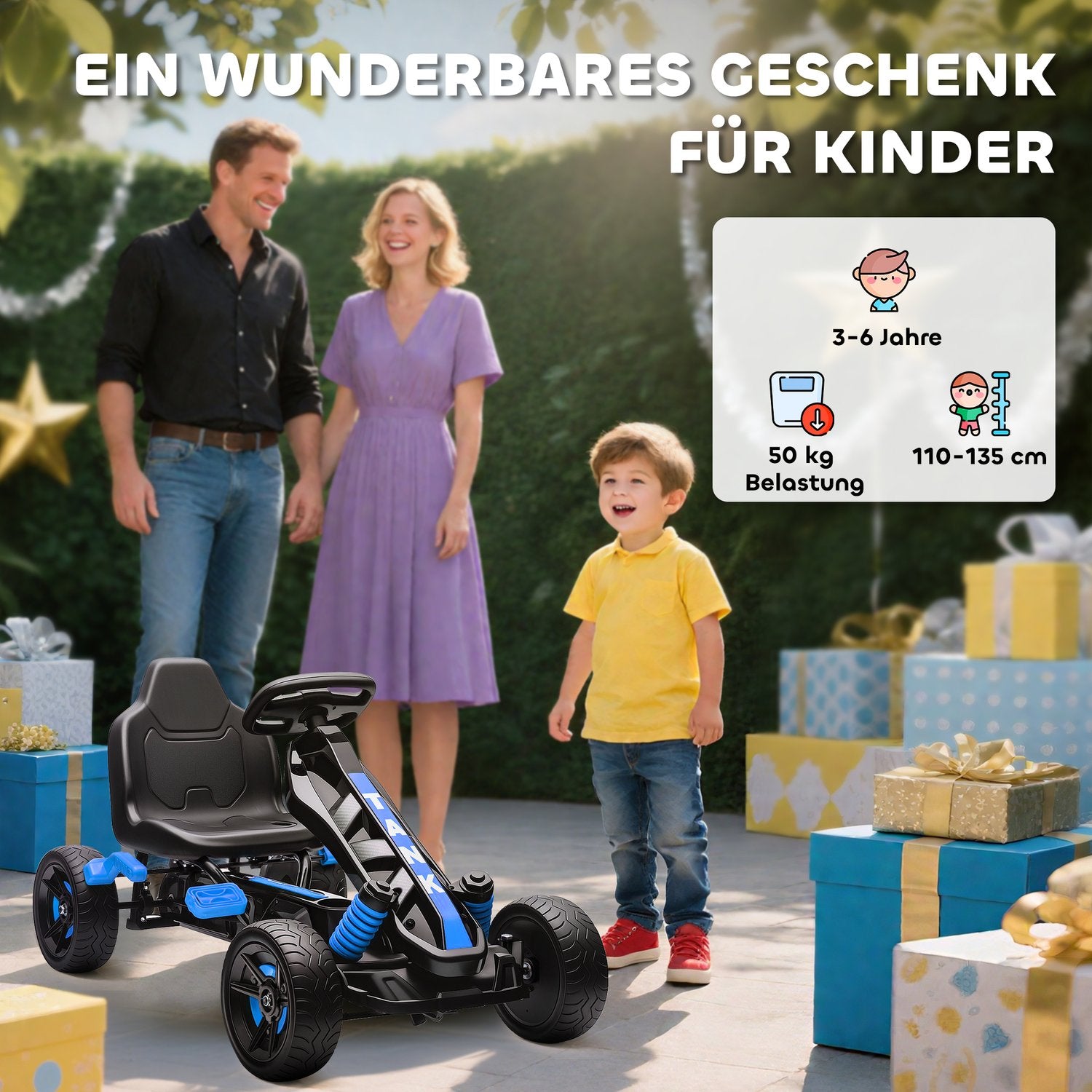 Trampgokart för barn, broms, halkfria hjul, 3-6 år