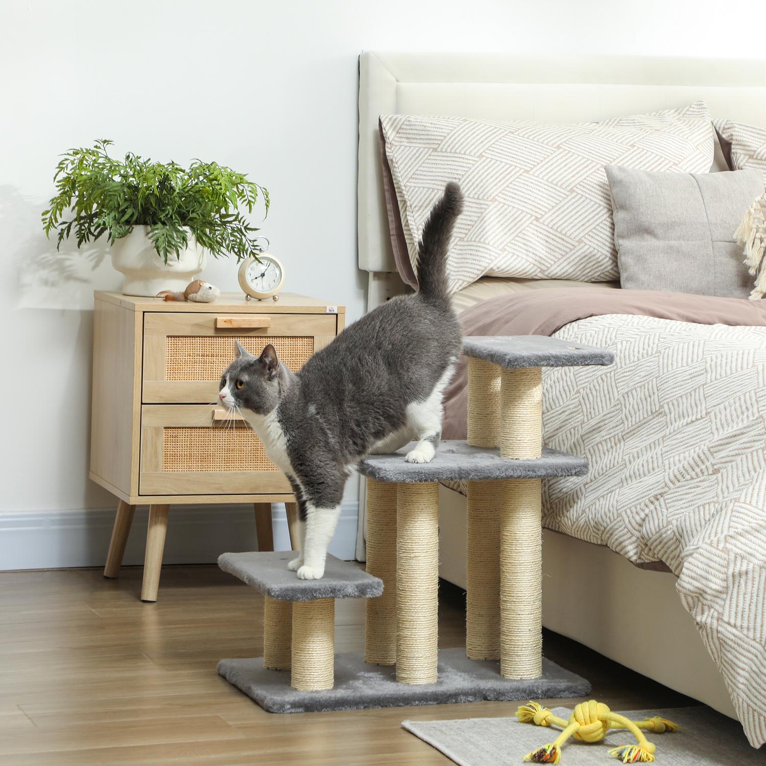 Trappa för husdjur, 3 steg, 54 cm, klösträd i sisal