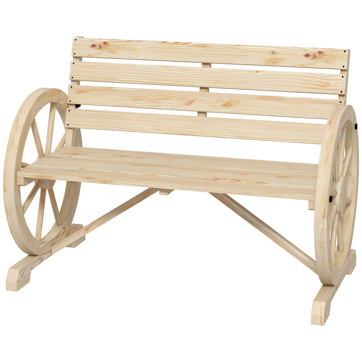 Panca da giardino, 2 posti, design a ruota di carro