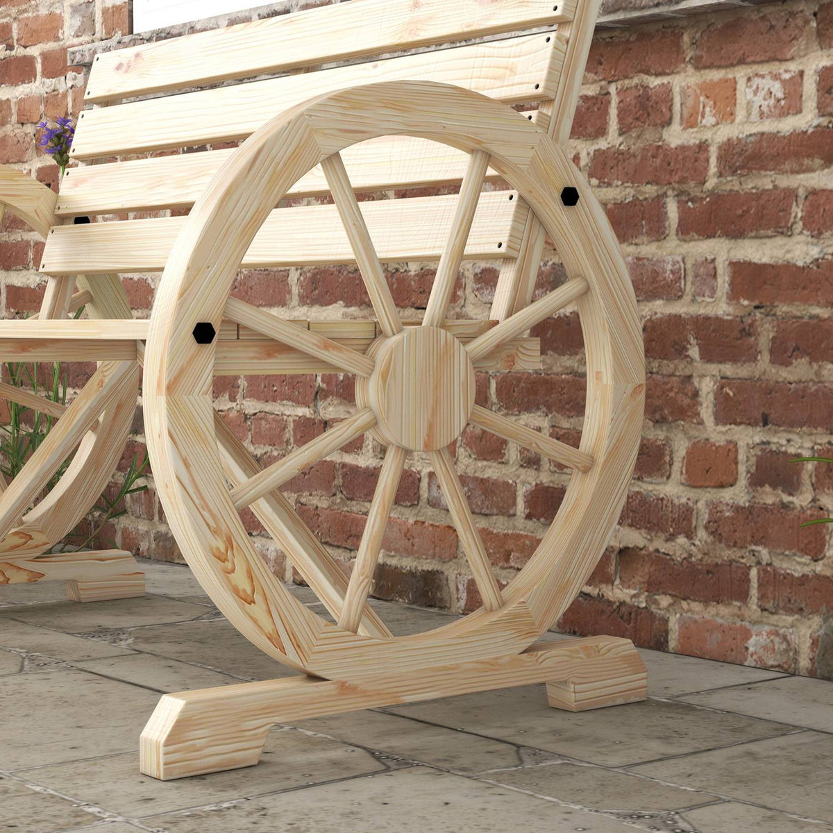 Panca da giardino, 2 posti, design a ruota di carro