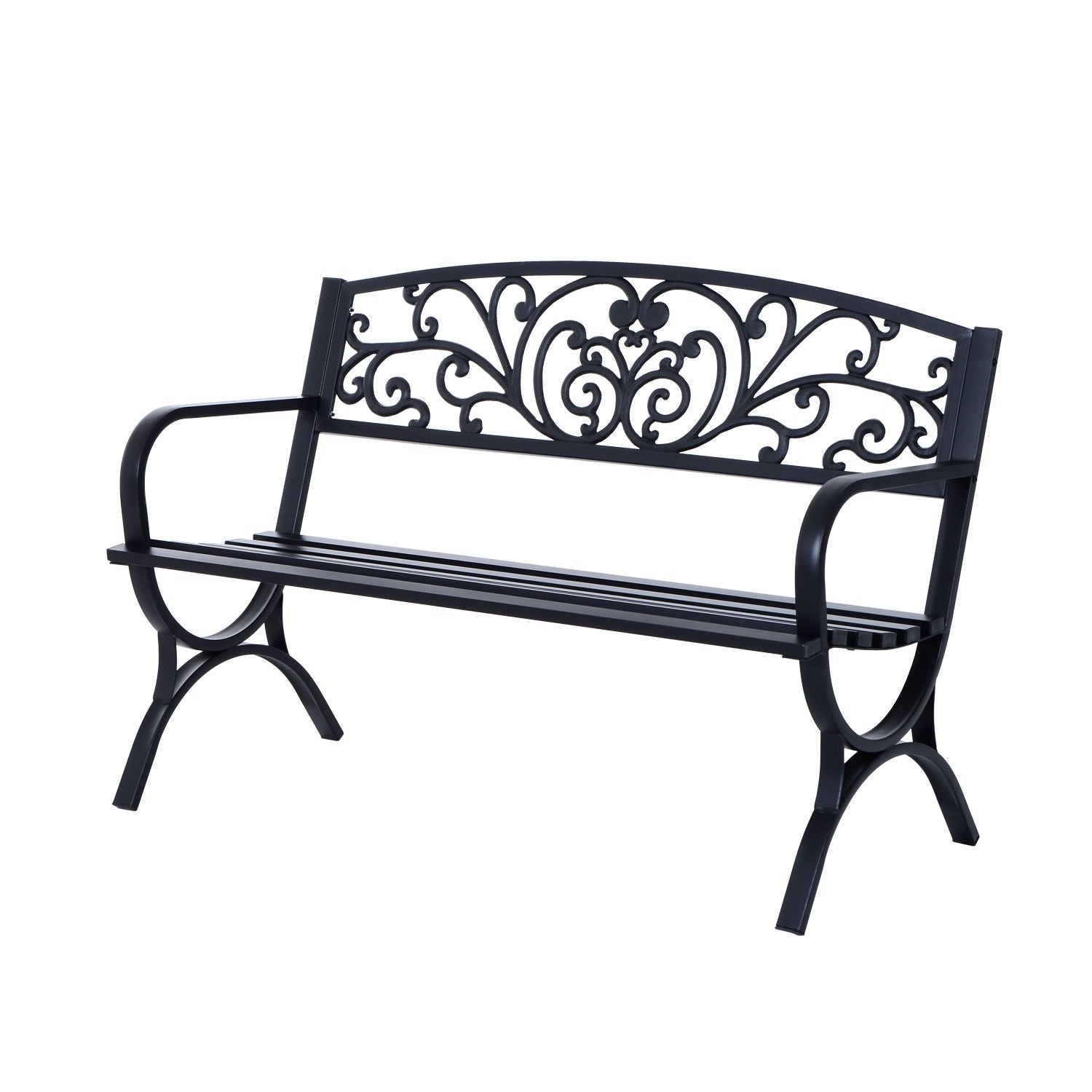 Trädgårdsbänk i metall, 2-sits, svart, 127x60x85 cm