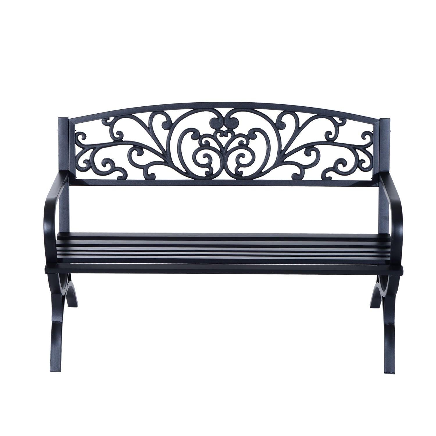 Trädgårdsbänk i metall, 2-sits, svart, 127x60x85 cm