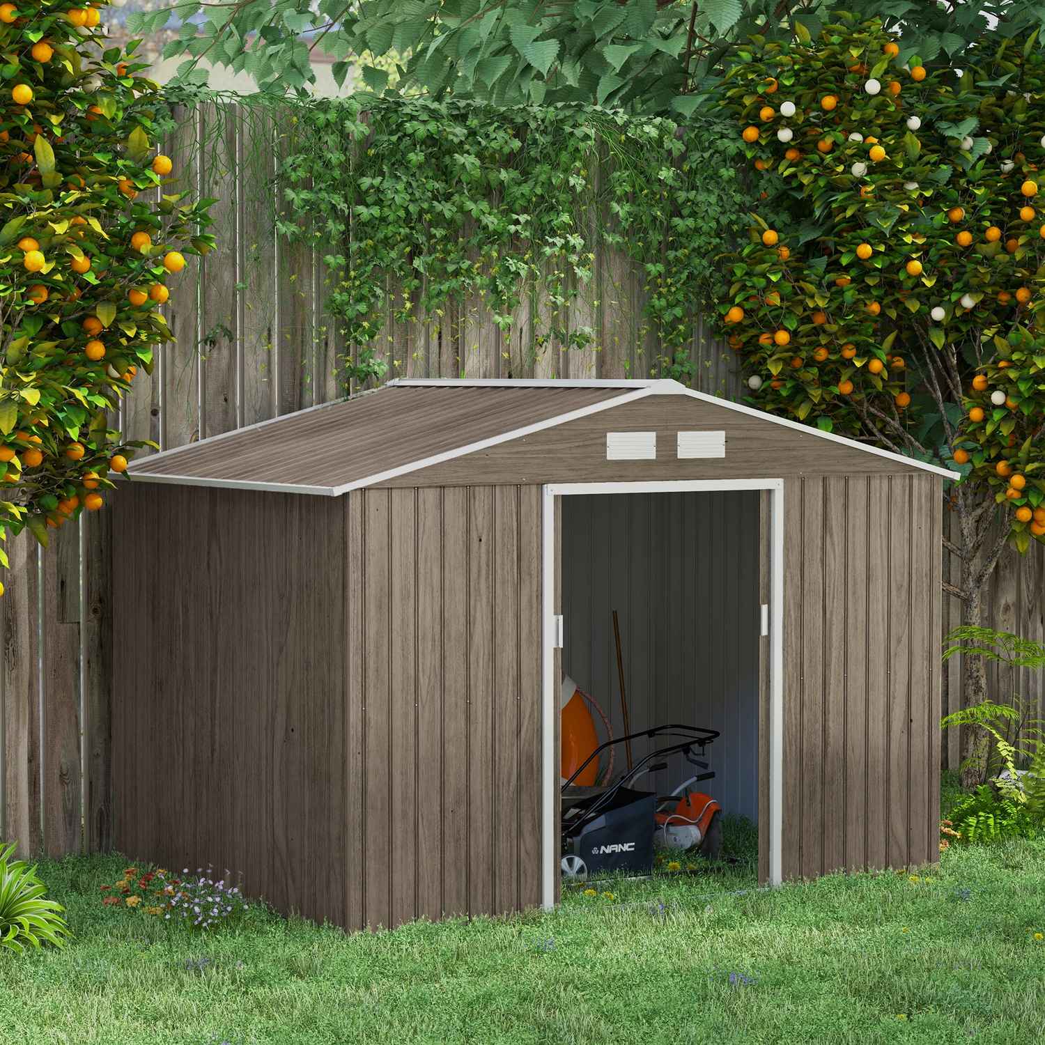 Trädgårdsbod i galvaniserat stål 4,9 m², väderbeständig, ljusbrun