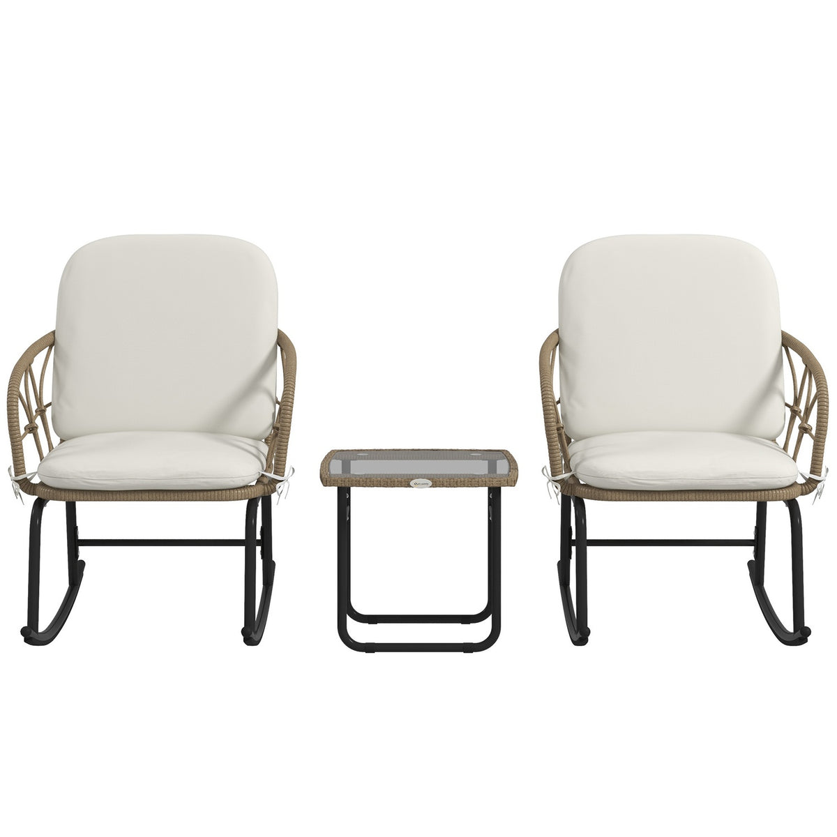 Set de chaises à bascule de jardin avec coussins – 3 pièces