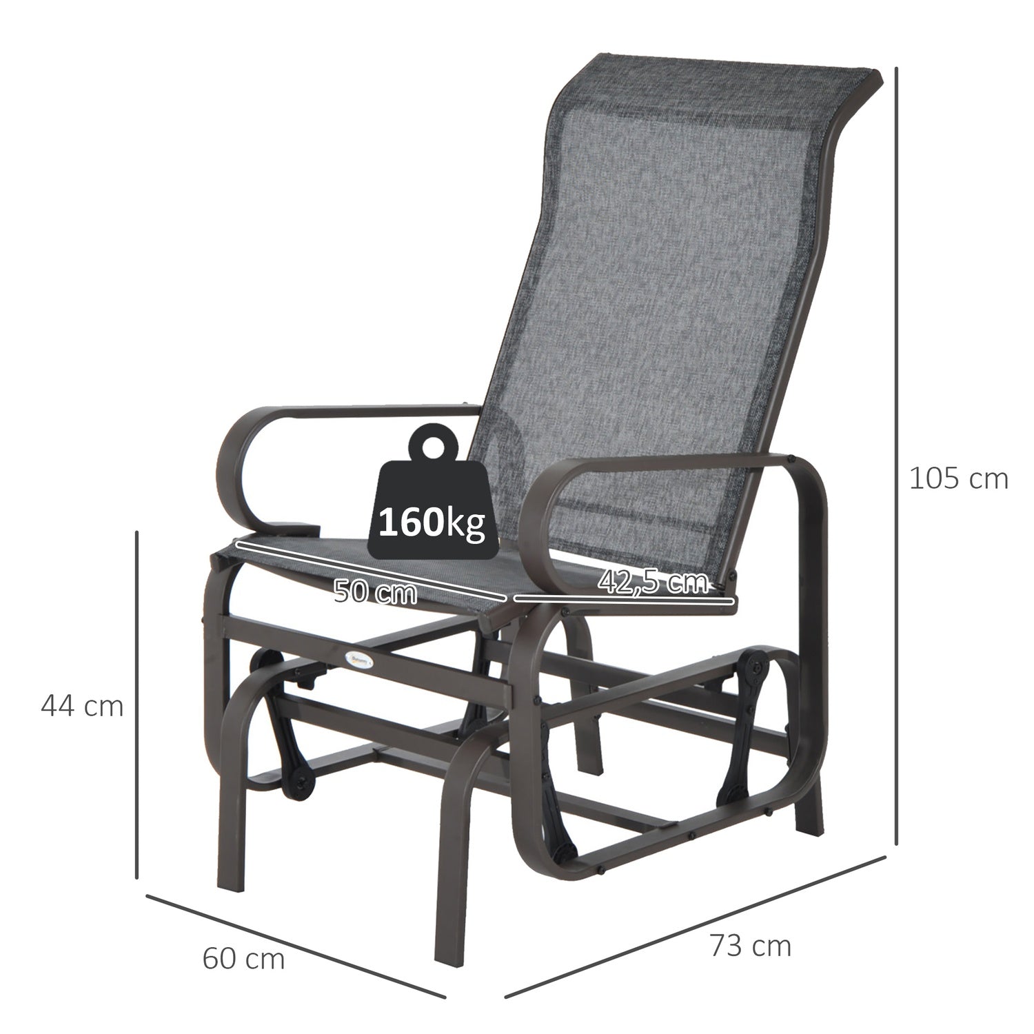 Trädgårdsgungstol utomhus – metall, avkopplande, 60x75x104cm