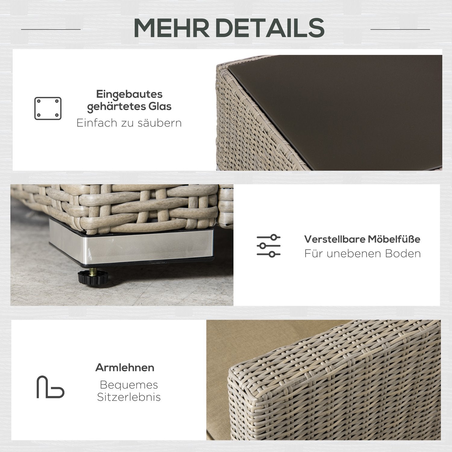 Trädgårdsloungeset i polyrattan för 4 med kuddar, Khaki Beige