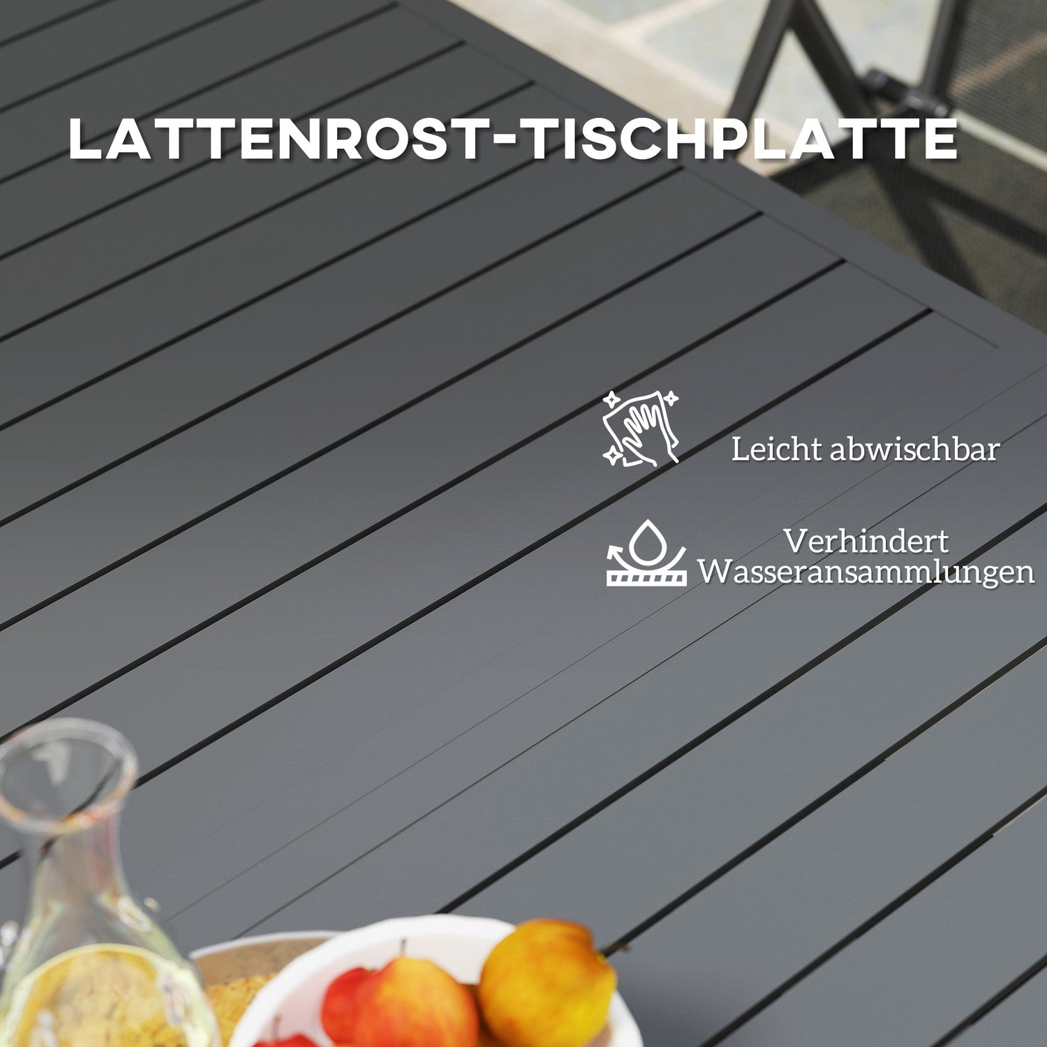 Trädgårdsmatbord i aluminium, utdragbart väderbeständigt – grått