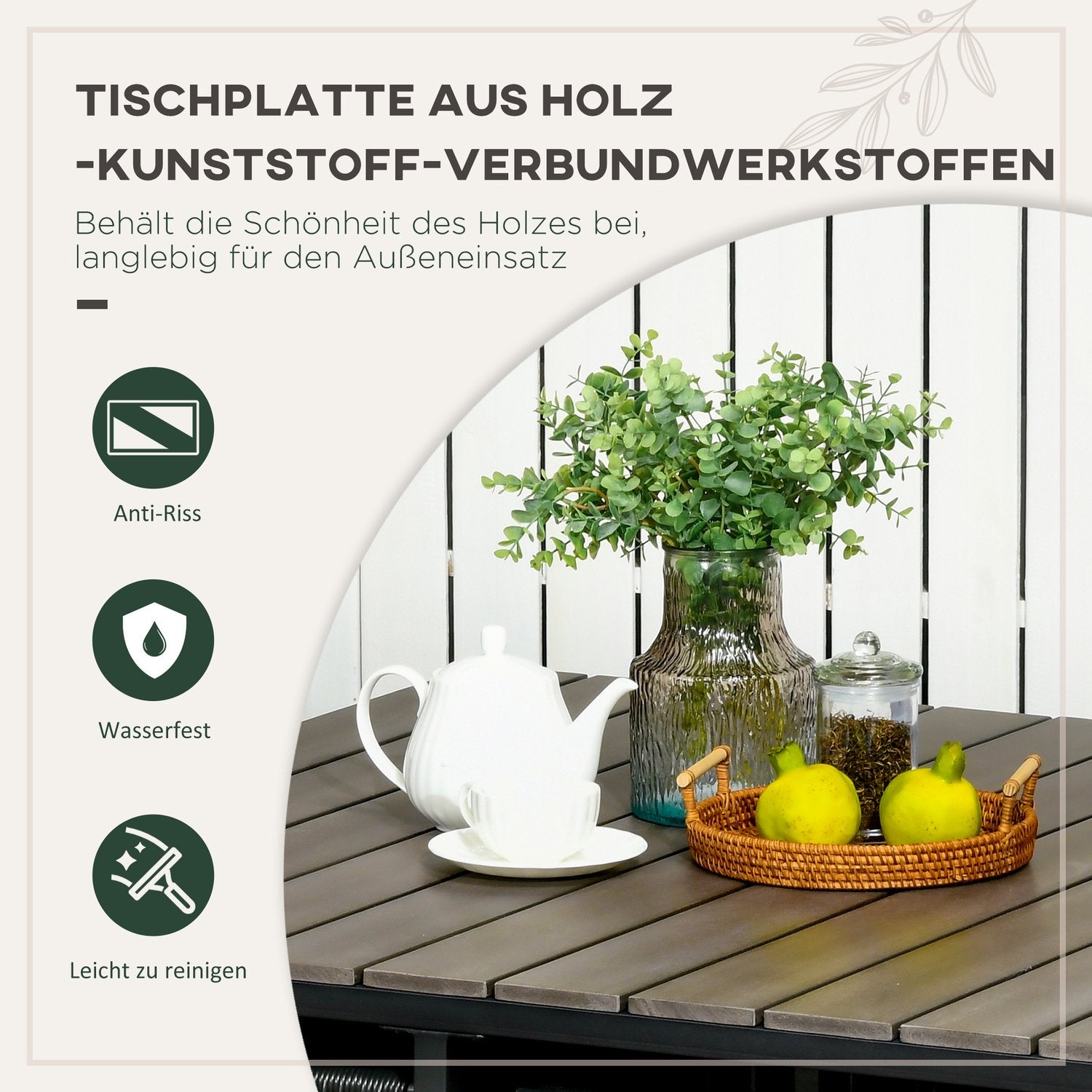Trädgårdsmatset i polyrattan – 5 delar, inklusive bord och stolar
