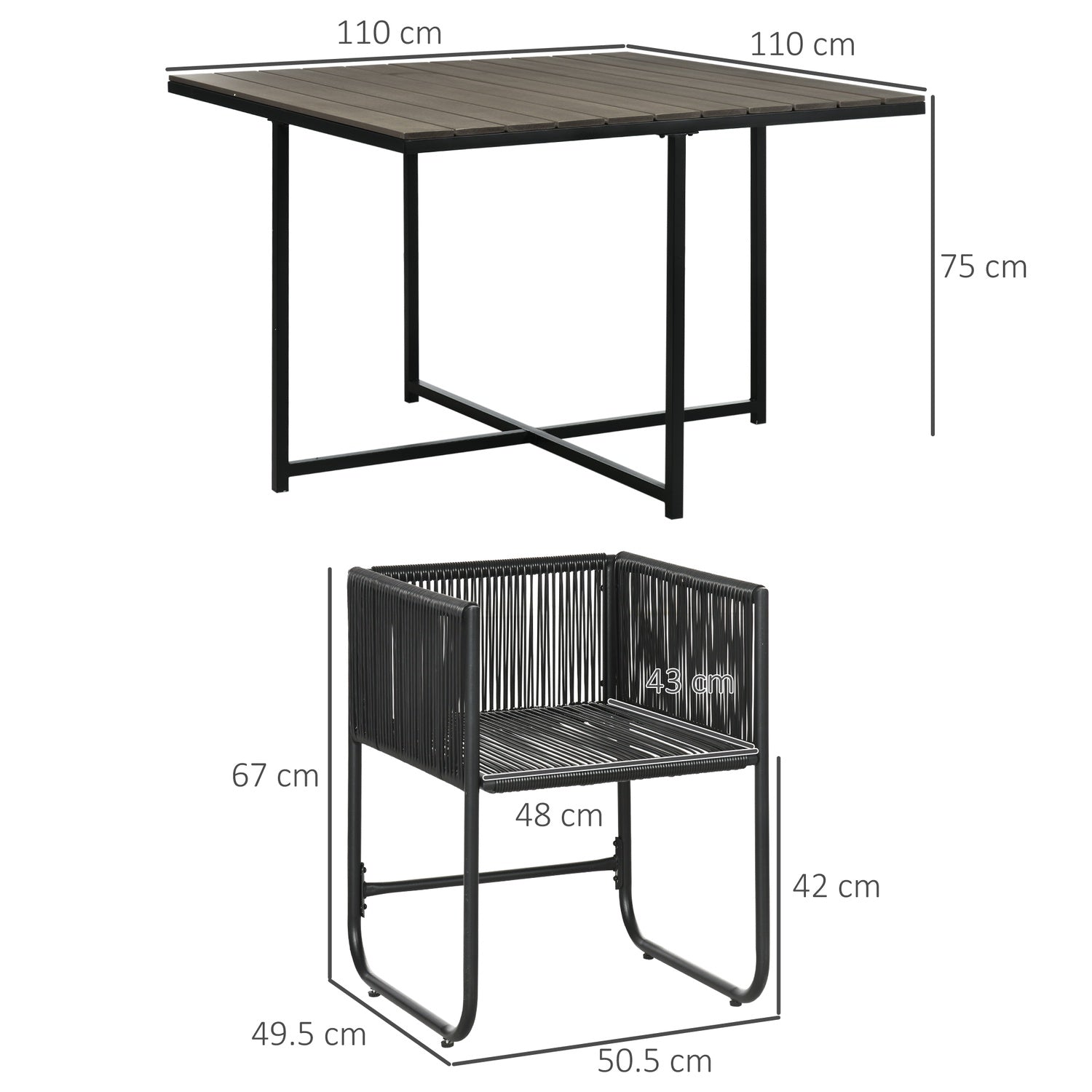 Trädgårdsmatset i polyrattan – 5 delar, inklusive bord och stolar