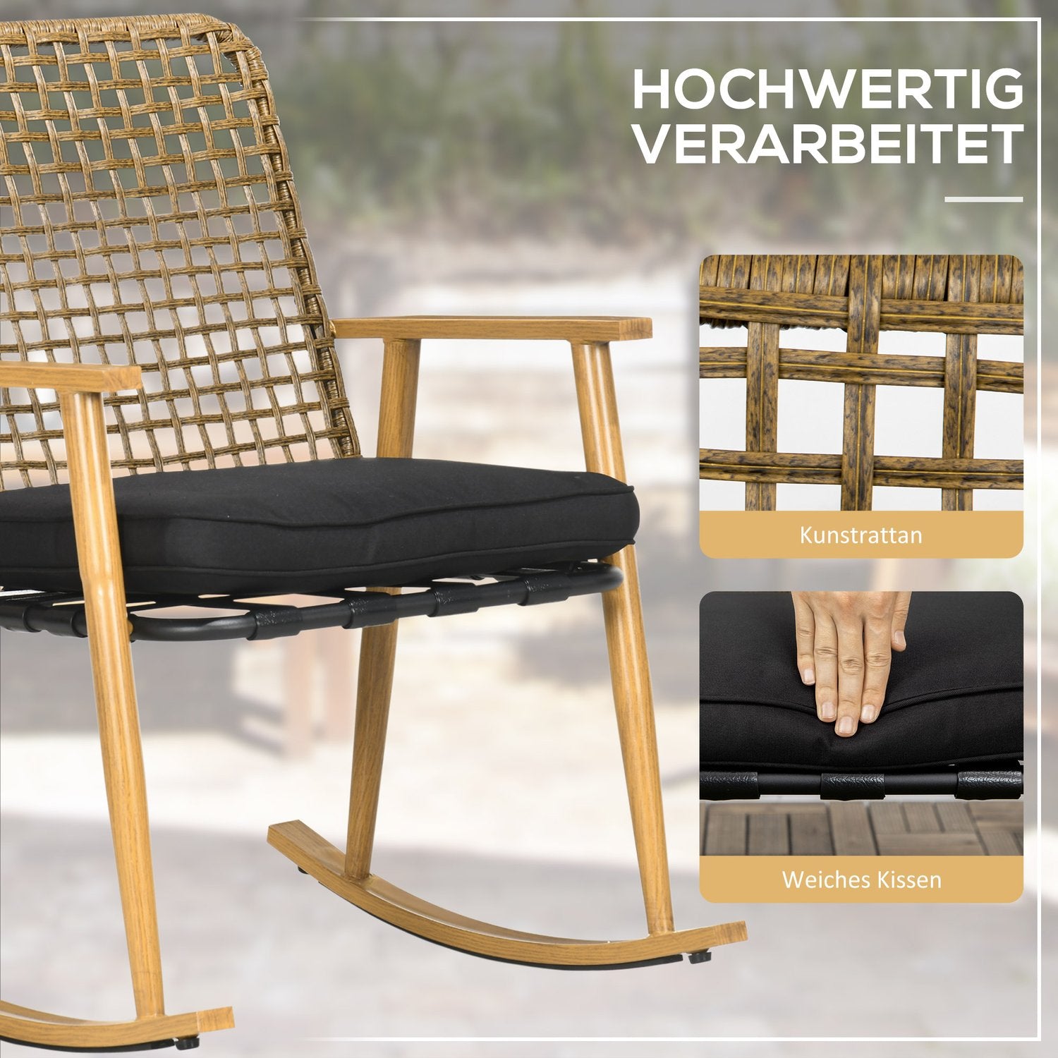Trädgårdsmöbelset, 2 gungstolar & bord, polyrattan