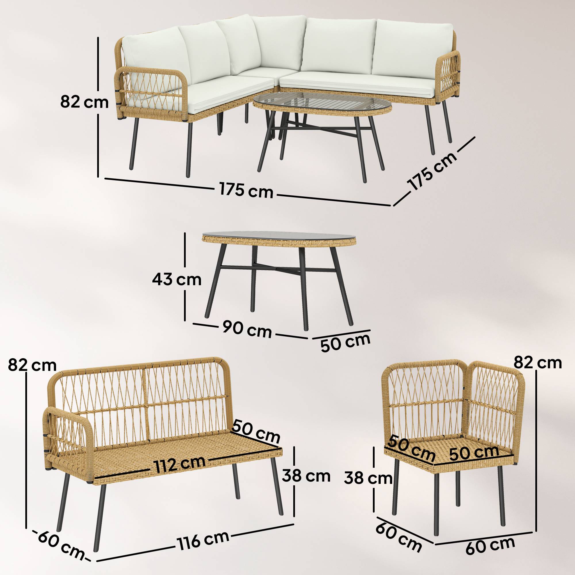 Trädgårdsmöbler i rotting med soffa och bord