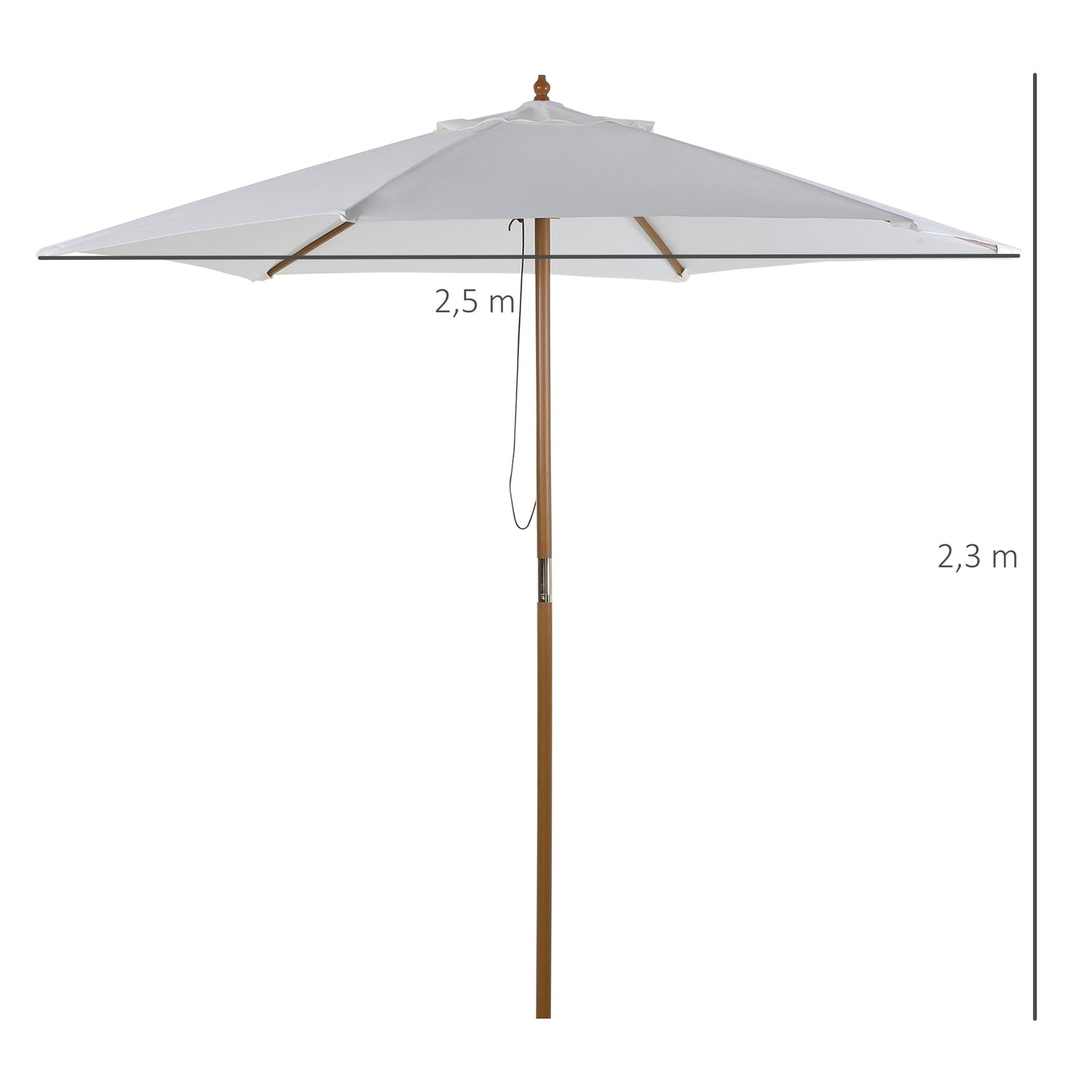 Trädgårdsparasoll, Bambu & Polyester, Ø2,5 x 2,3 m, Vit