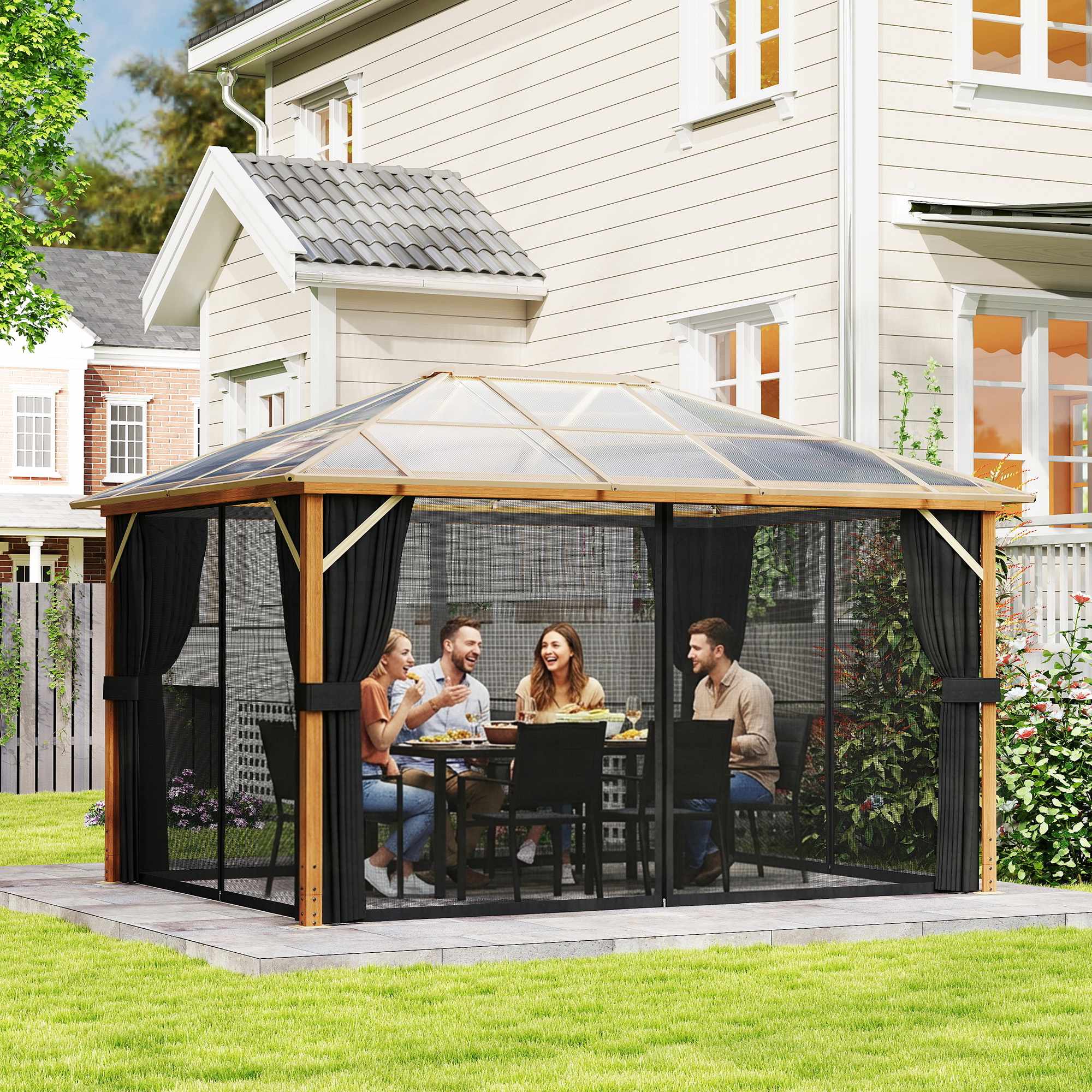 Trädgårdspaviljong 4x3m, polykarbonattak, aluminiumram