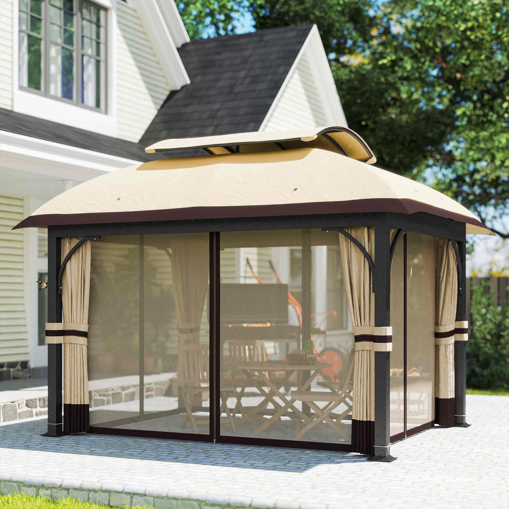 Trädgårdspaviljong med dubbelt tak, UV-skydd, 13 m²