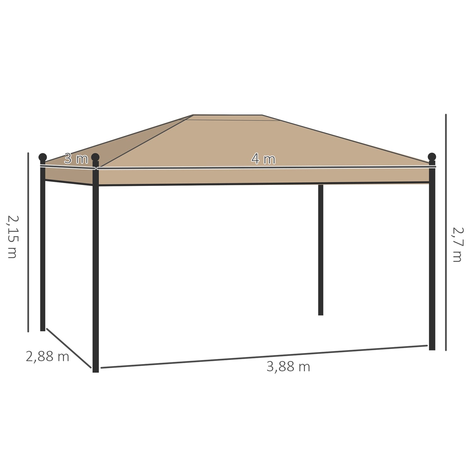 Trädgårdspaviljongtält med sidoväggar & myggnät, beige