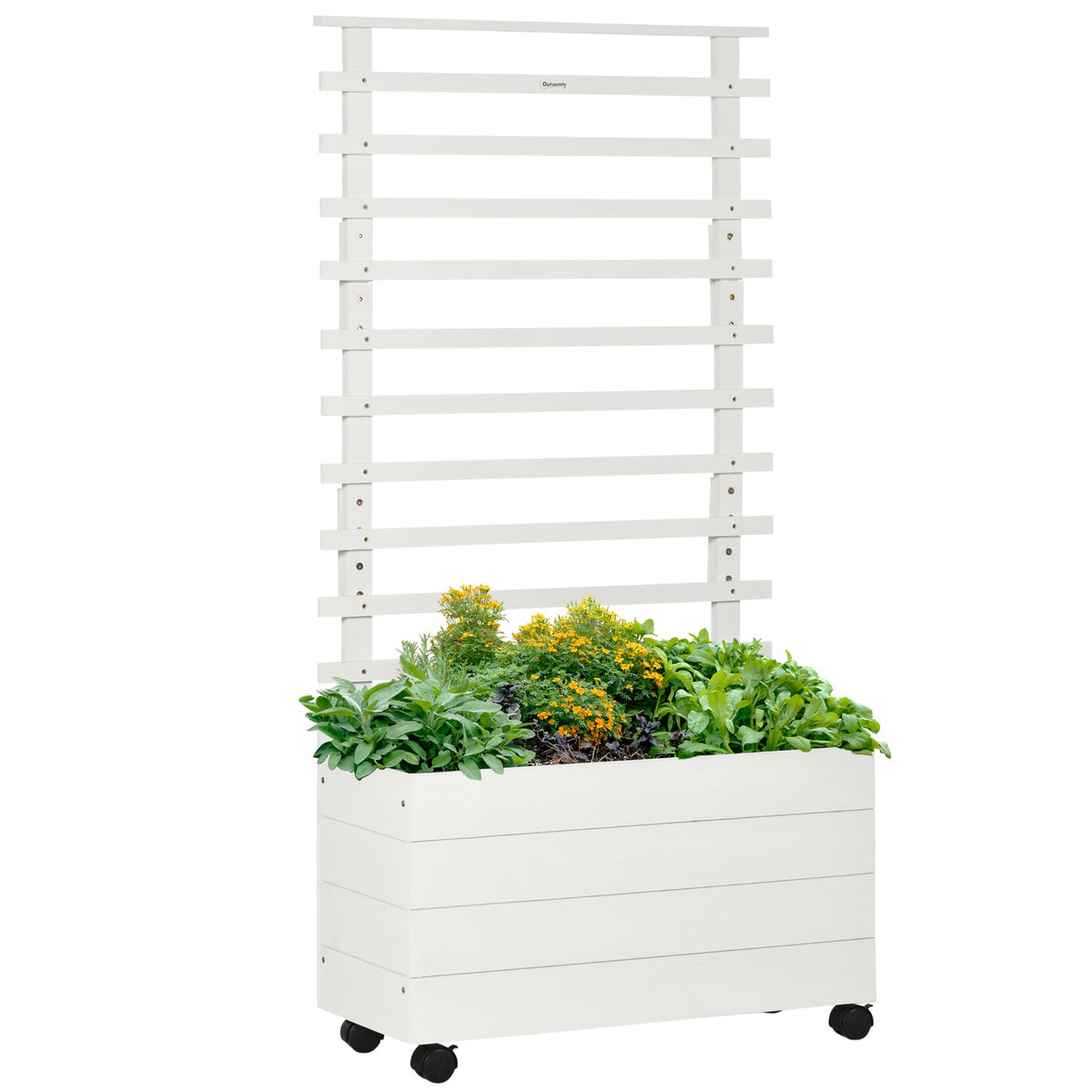 Jardinière avec treillis, roulettes, bois naturel