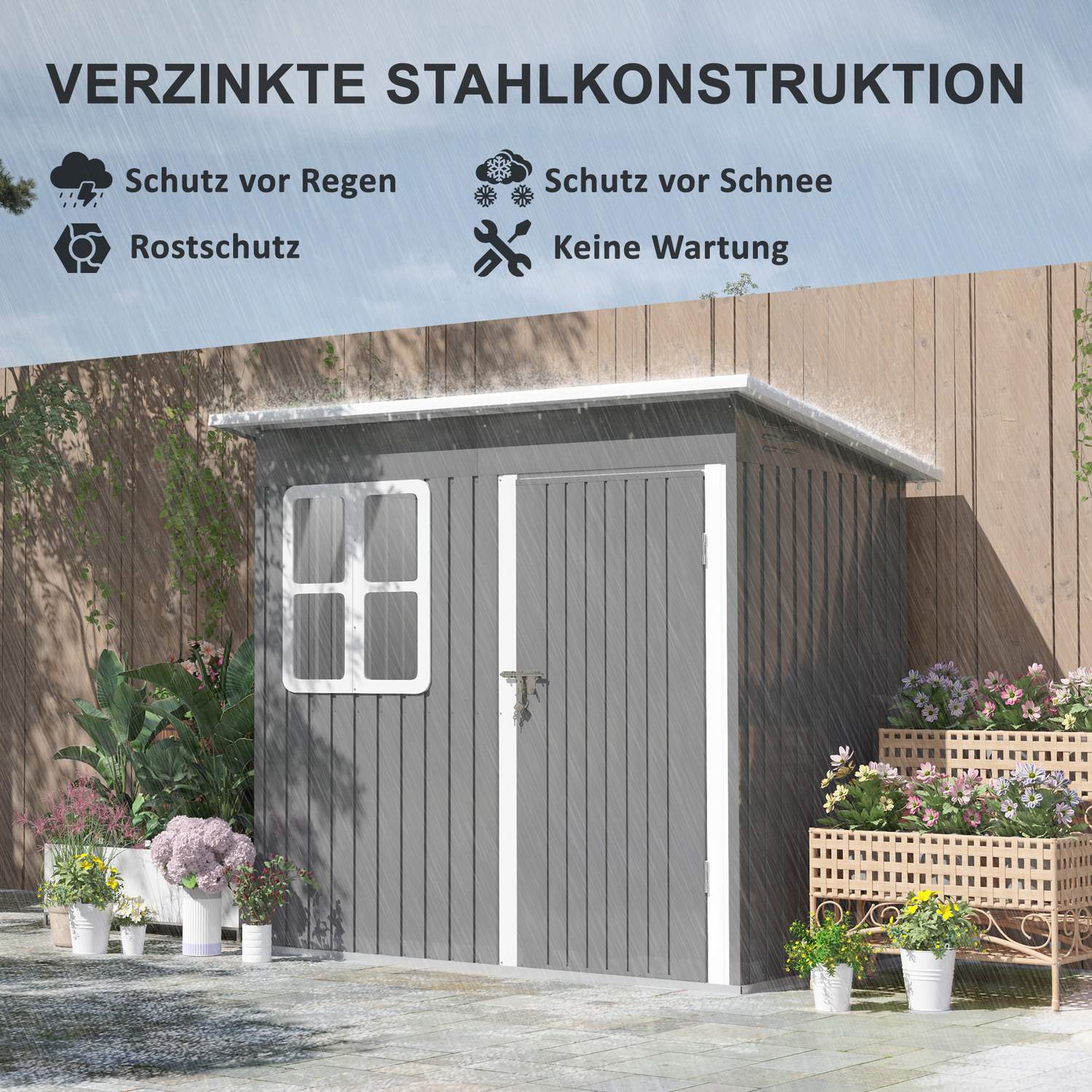 Trädgårdsredskapsskjul i stål med tak, låsbar dörr, 2,55 m²