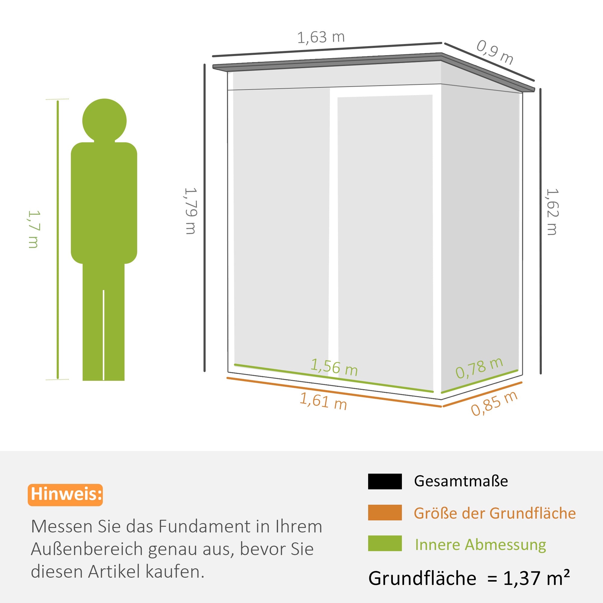 Trädgårdsskjul i metall 1,37 m², låsbart med ventilation