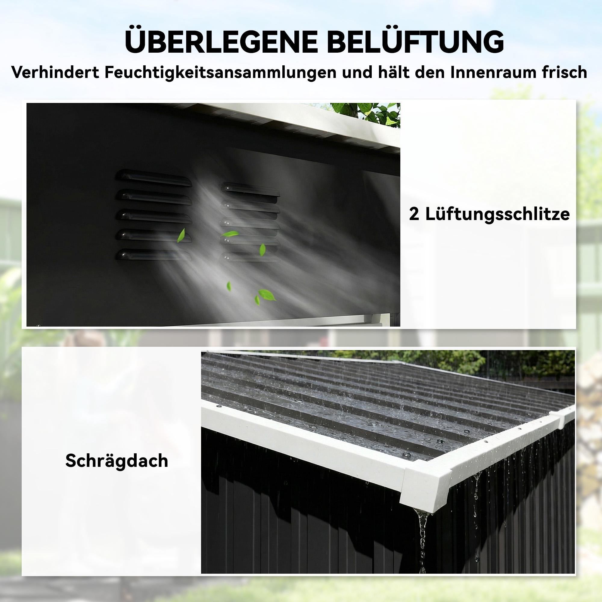 Trädgårdsskjul i metall 1,37 m², låsbart med ventilation