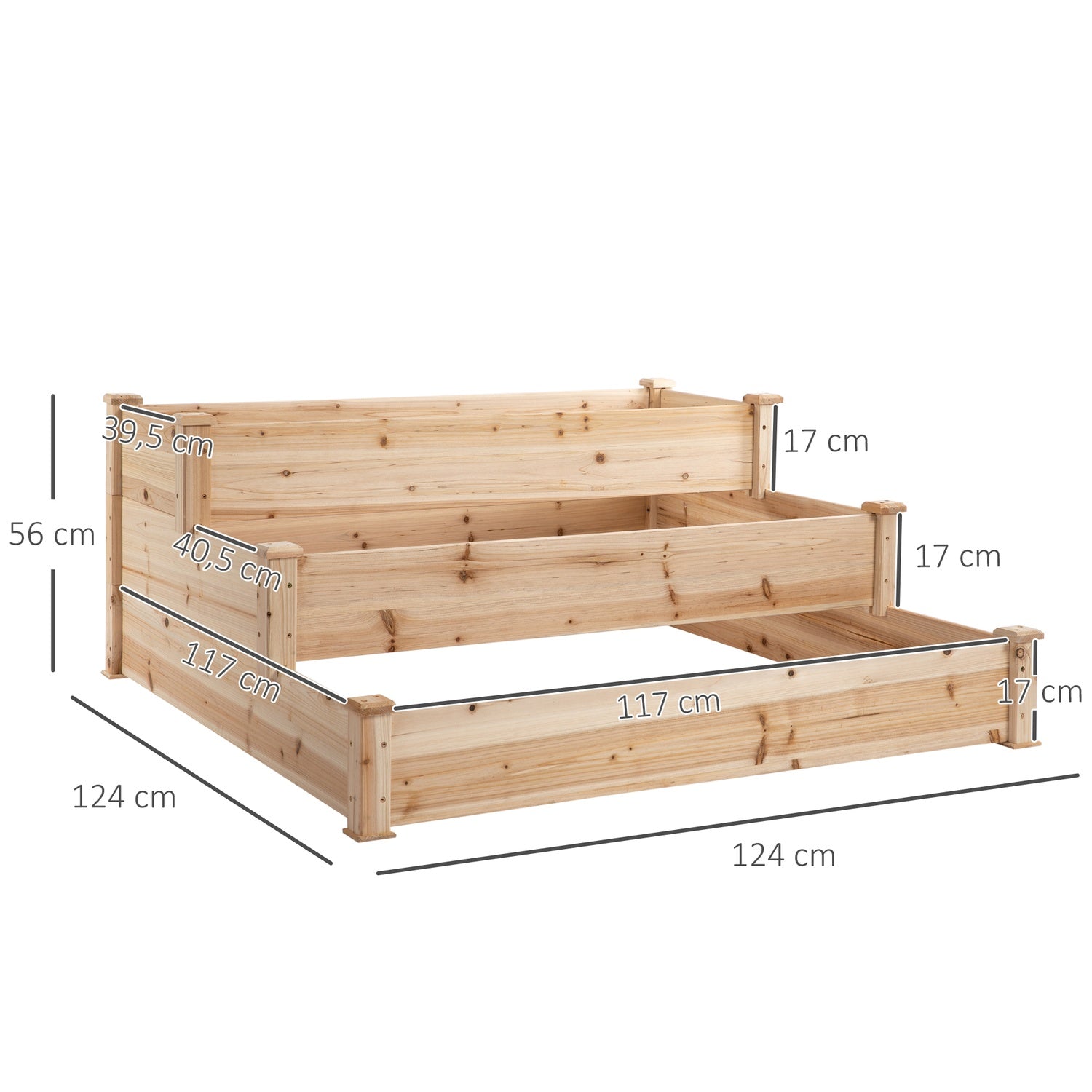 Trädgårdssäng i 3 våningar granträ för balkong, 124 cm