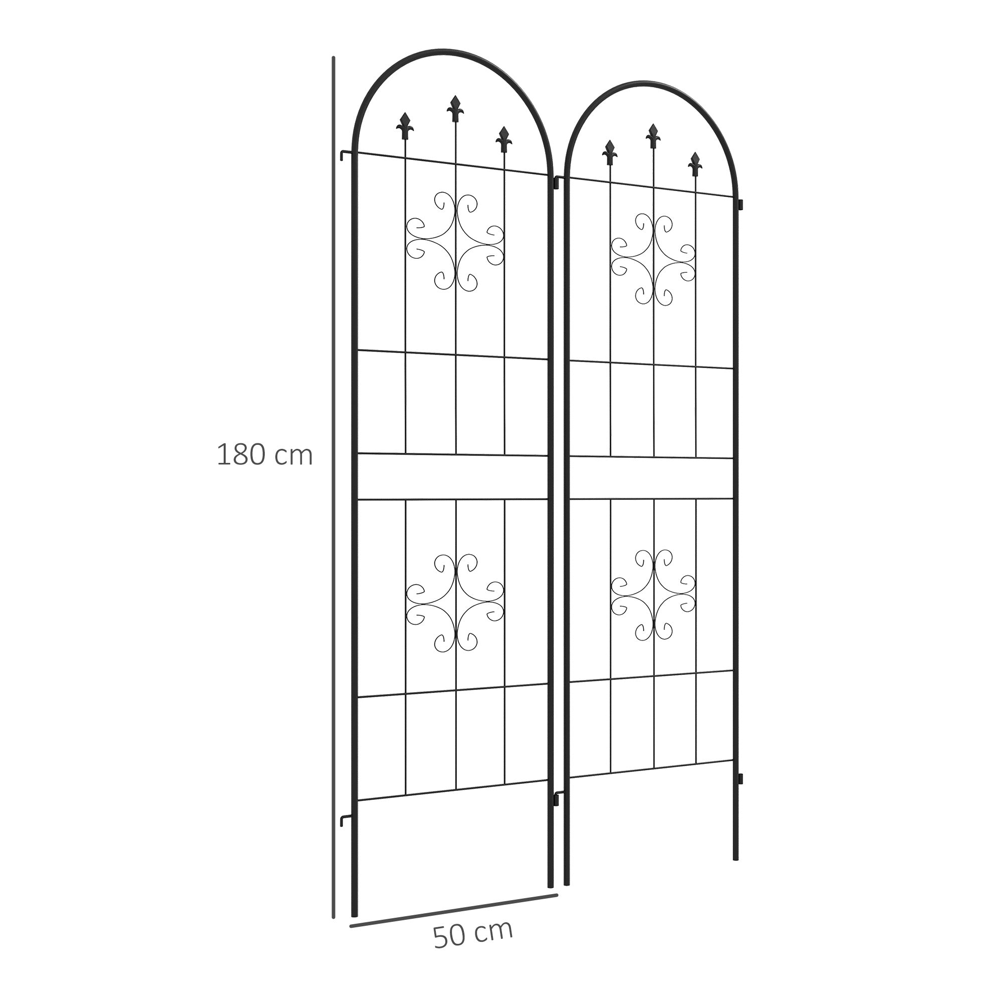 Trädgårdsspaljer i metall, svart, 50x180 cm, 2-pack