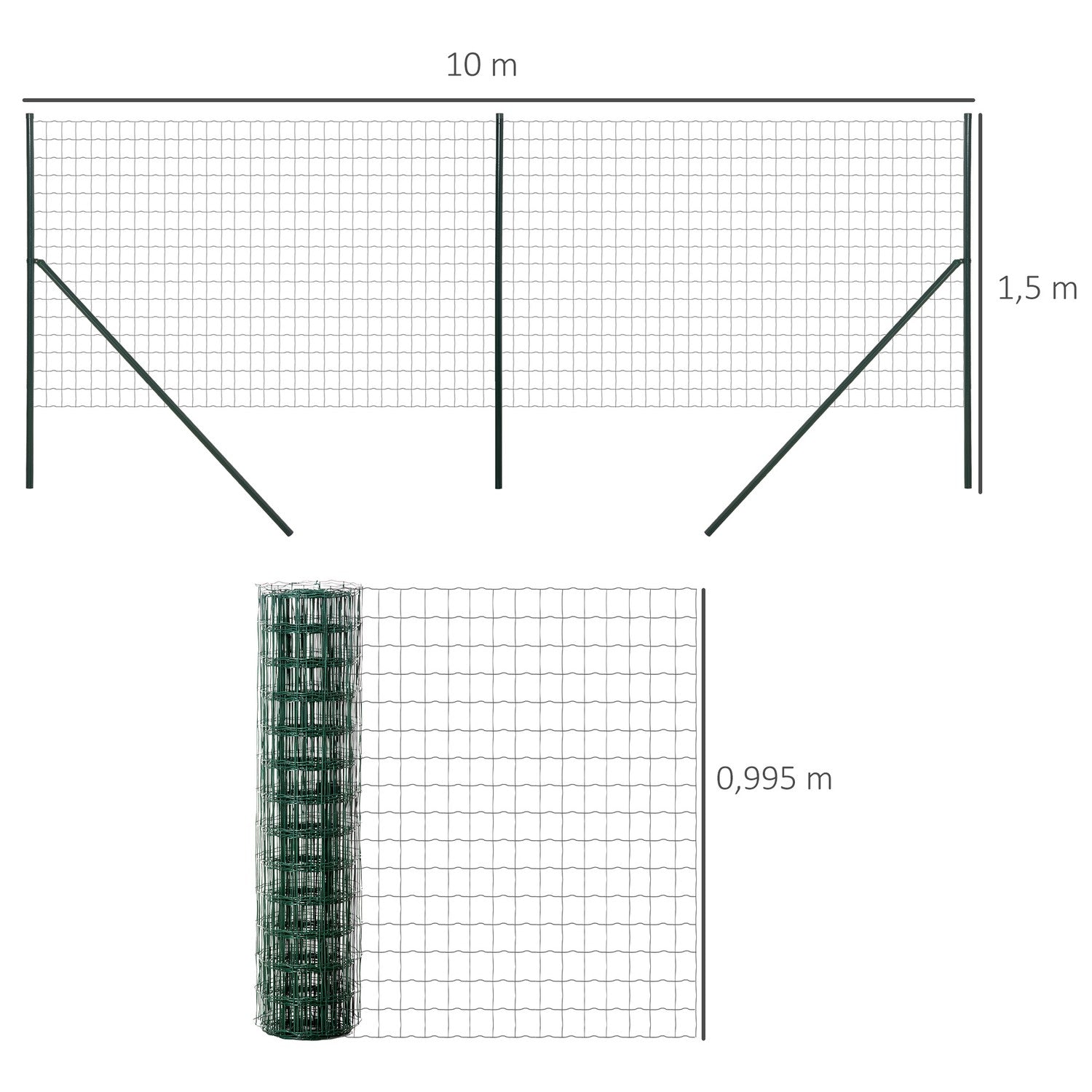 Trädgårdsstängsel trådnät – starkt, hållbart stål (10x1,5m)