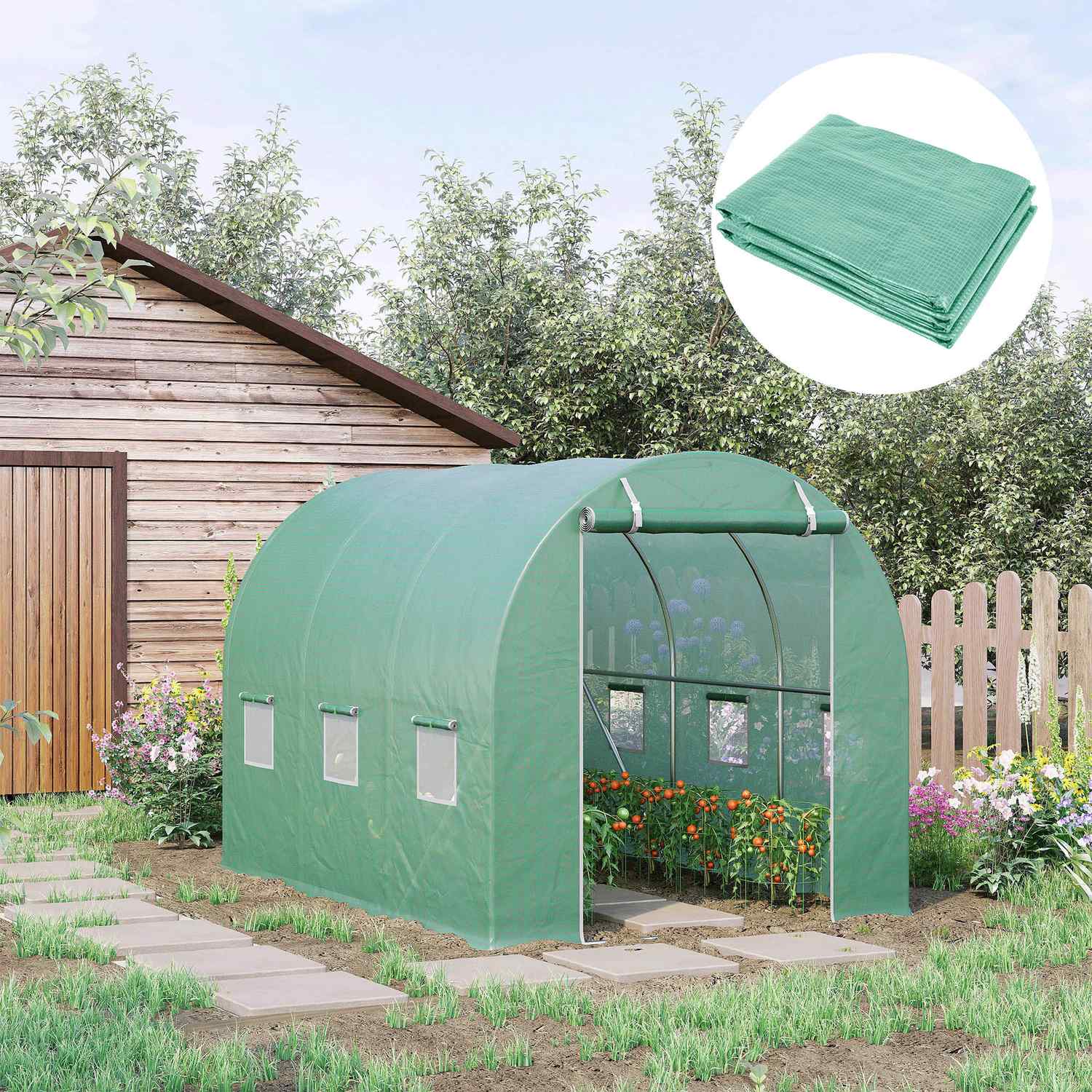 Trädgårdstunnelfilm i polyeten, 3x2x2m, 6 fönster